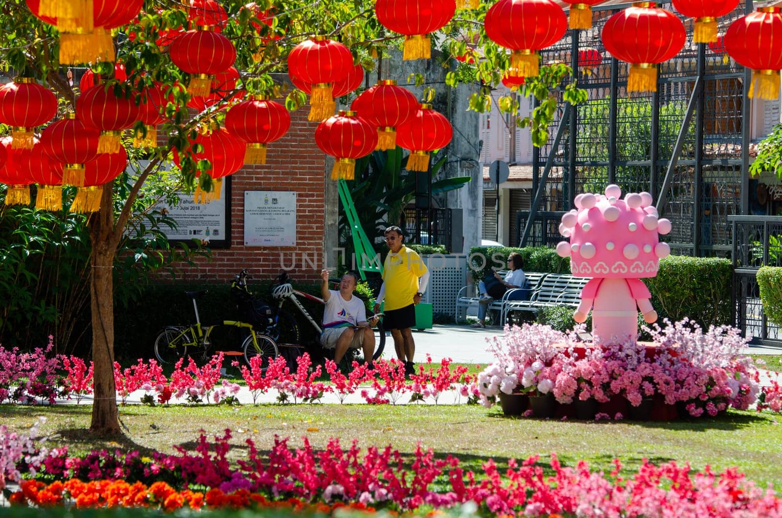 Georgetown, Penang/Malaysia - Jan 03 2020: Artist drawing at park during chinese new year.