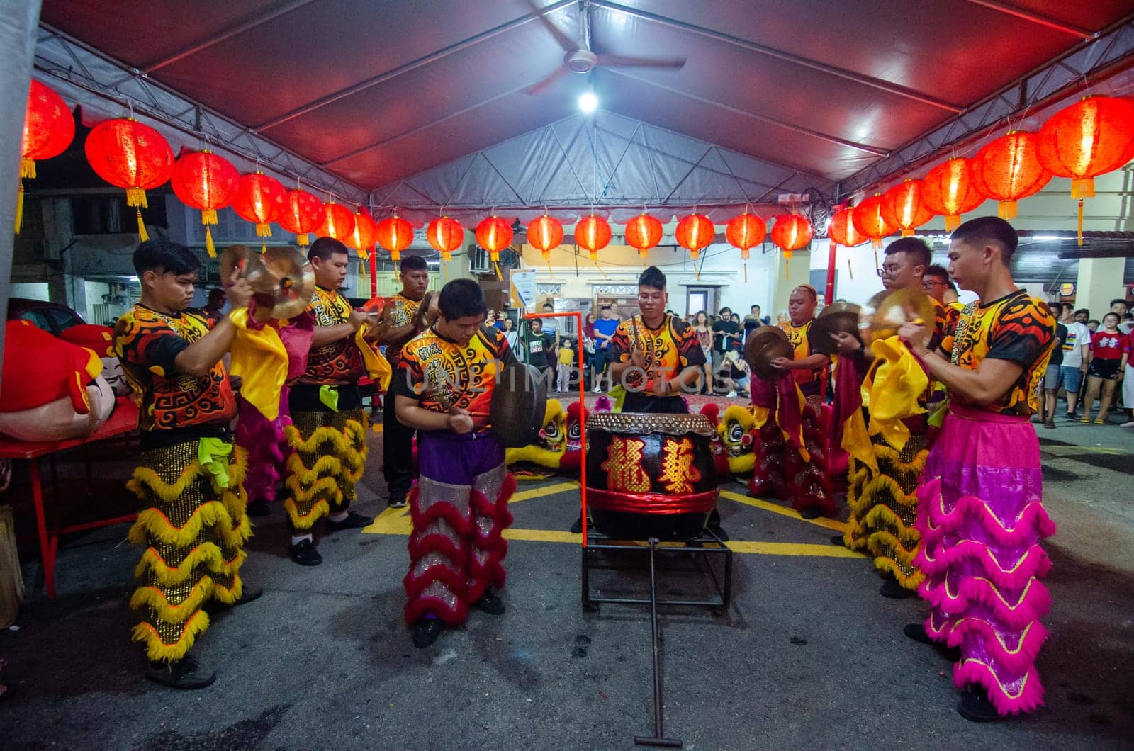 Georgetown, Penang/Malaysia - Jan 24 2020: Lion dance drummer beat drum.