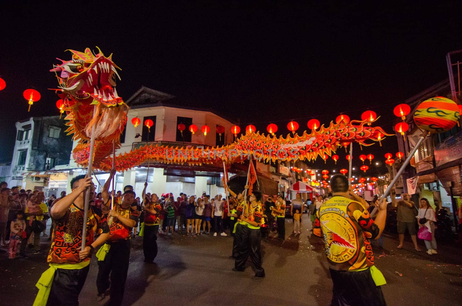 Georgetown, Penang/Malaysia - Jan 24 2020: Dragon dance perform at street during chinese new year.