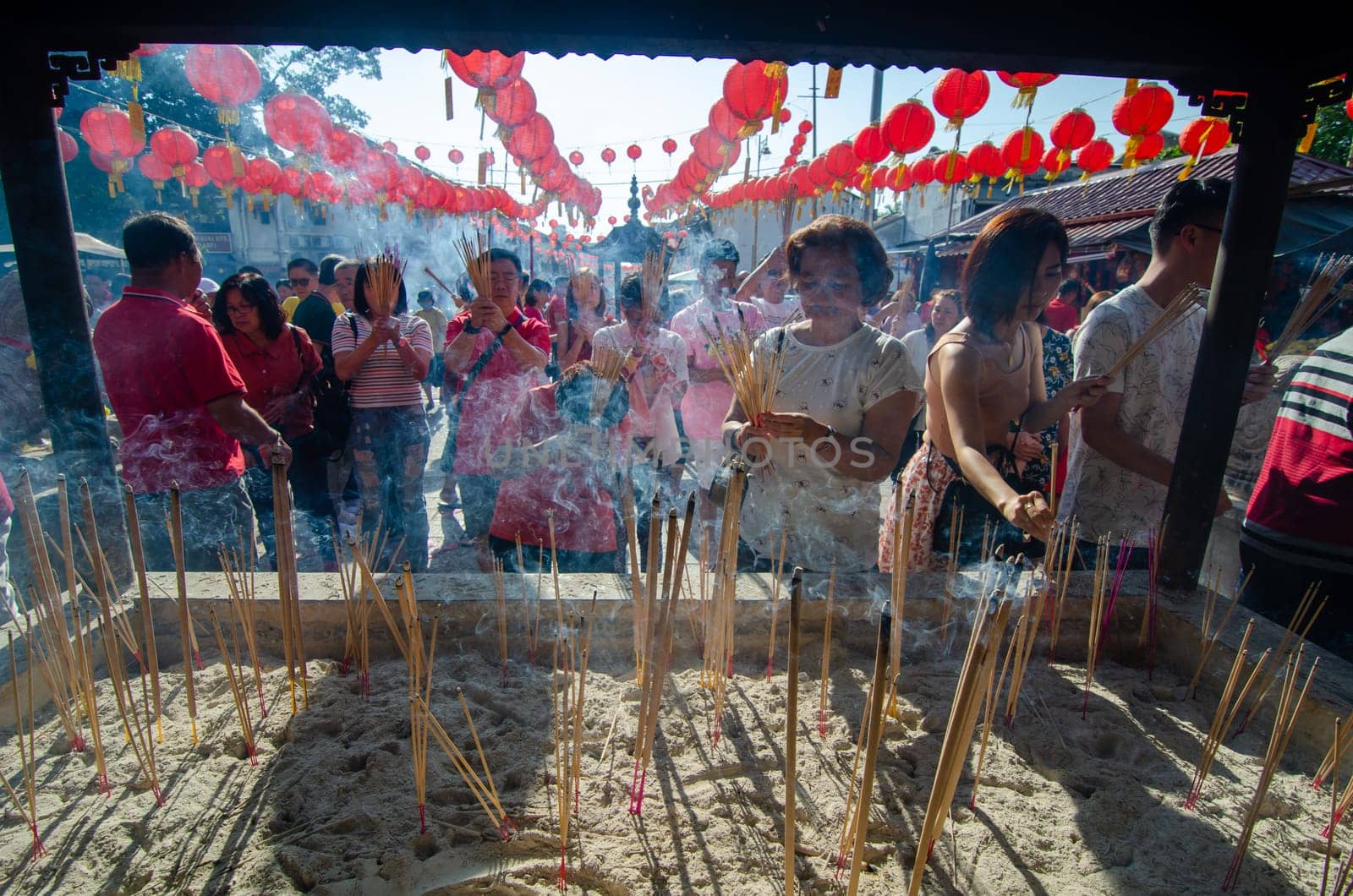 Georgetown, Penang/Malaysia - Jan 25 2020: Chinese people pray at temple.
