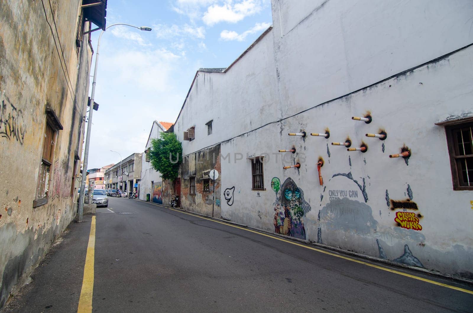 Georgetown, Penang/Malaysia - Feb 14 2020: Georgetown street with mural art.