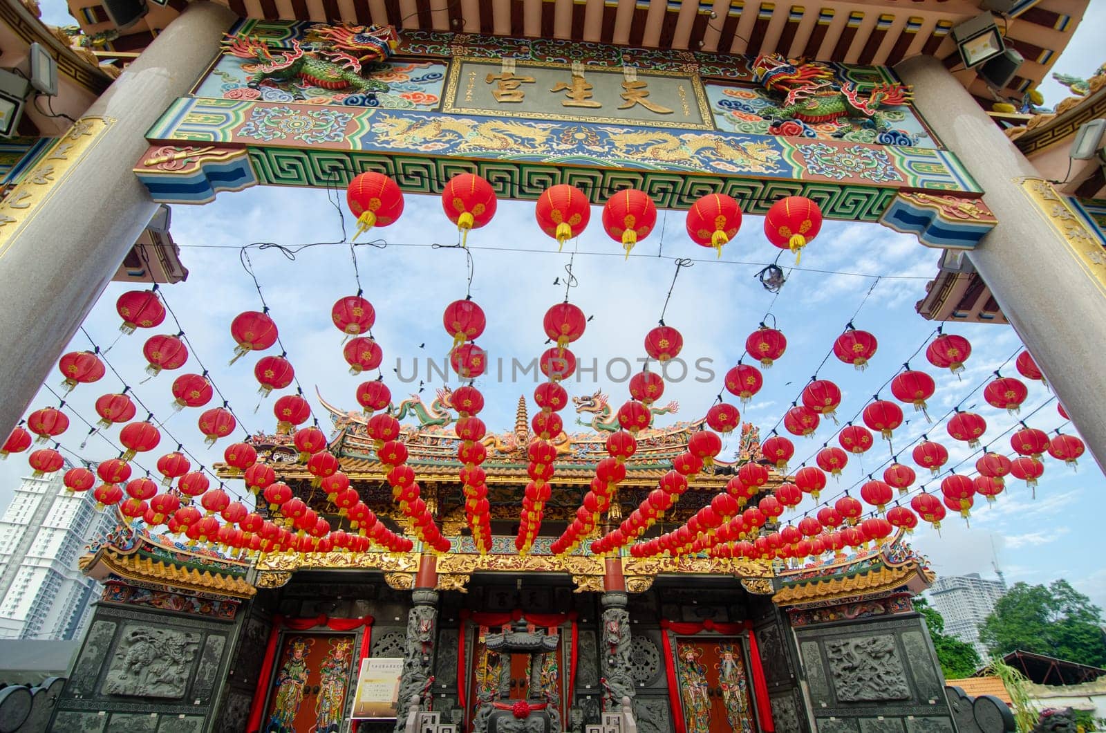 Georgetown, Penang/Malaysia - Feb 14 2020: Thean Seng Keong Temple with red lantern