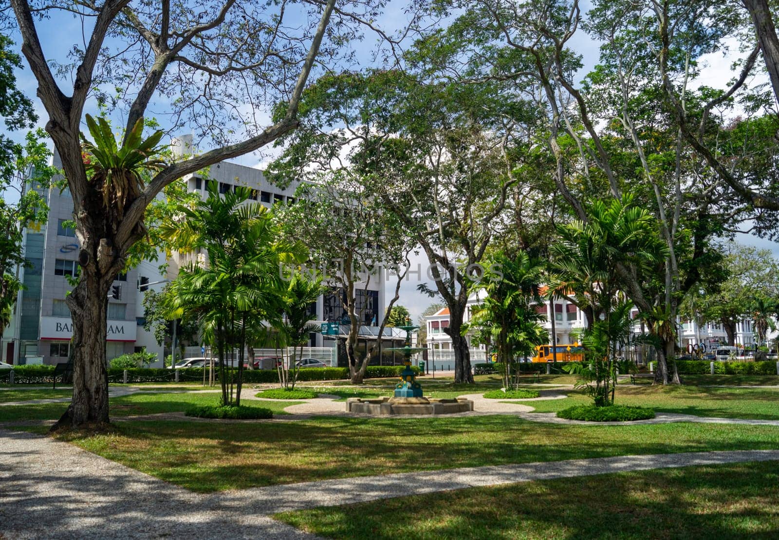 Georgetown, Penang/Malaysia - Feb 15 2020: Green park beside Town Hall.