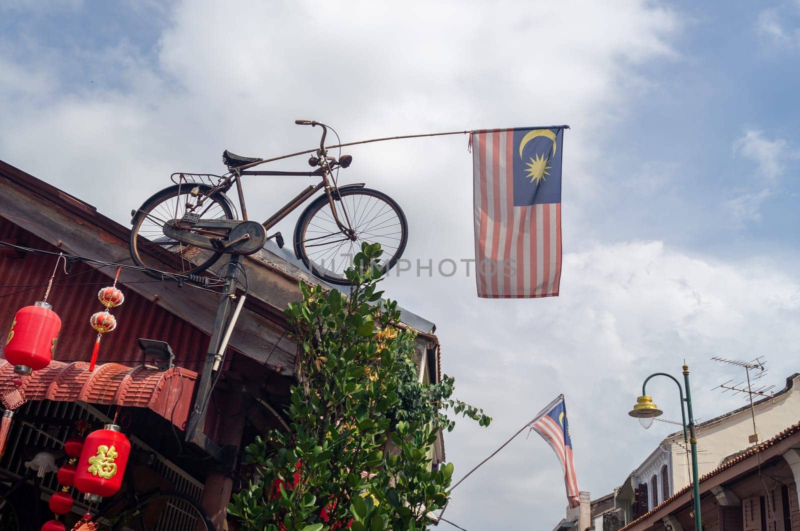 Georgetown, Penang/Malaysia - Feb 15 2020: Malaysia flag at bicycle.