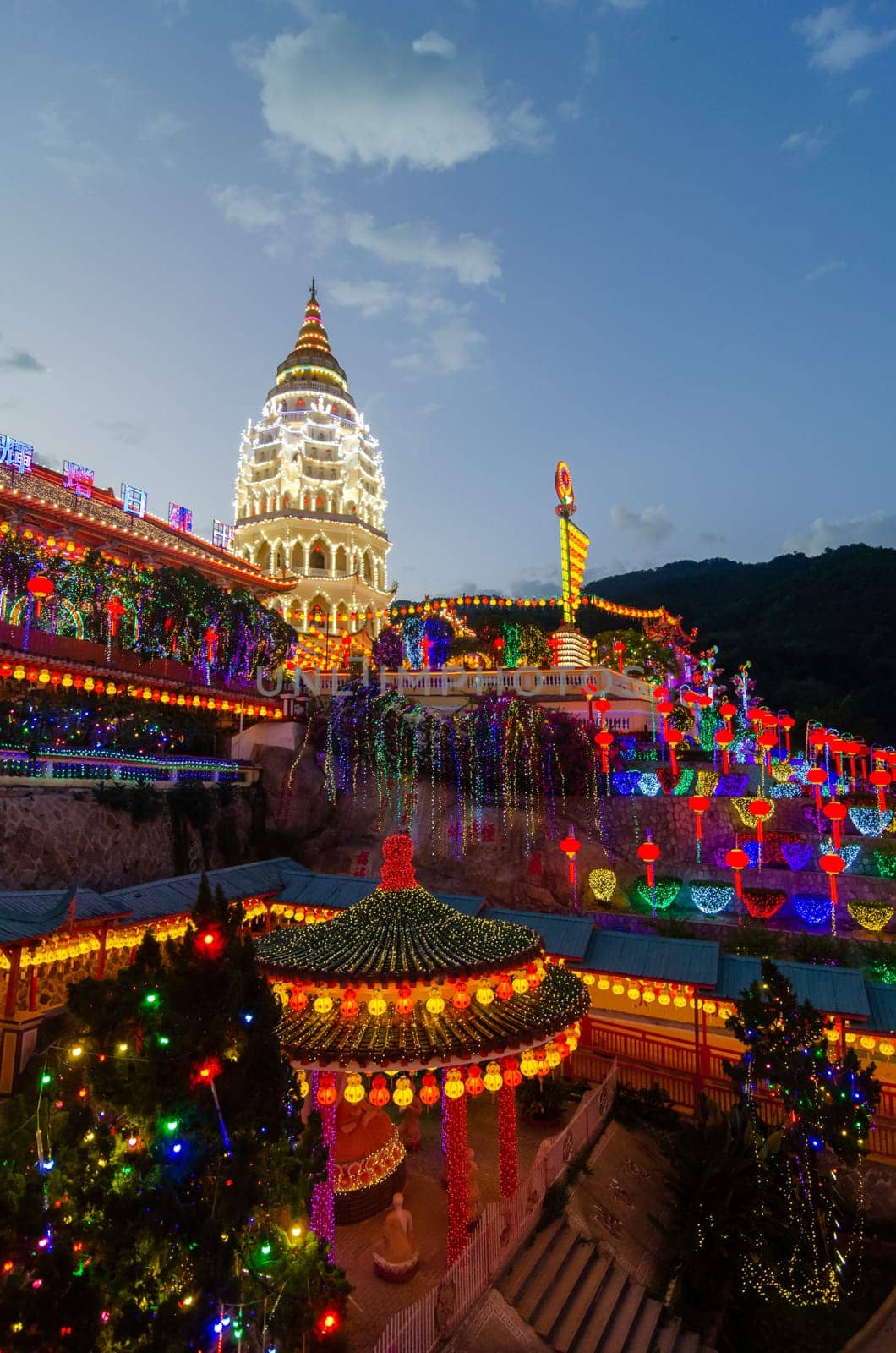 Georgetown, Penang/Malaysia - Feb 20 2020: Architecture of colorful Kek Lok Si temple.