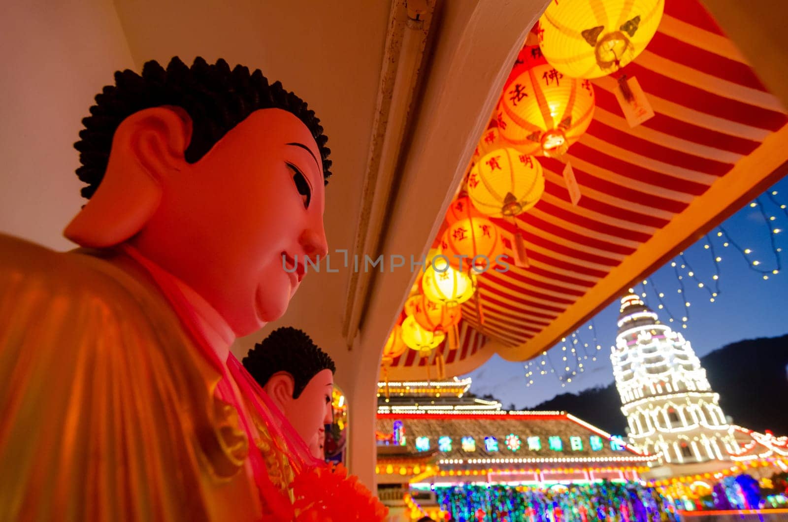 Georgetown, Penang/Malaysia - Feb 20 2020: Buddha statue at Kek Lok Si temple at night