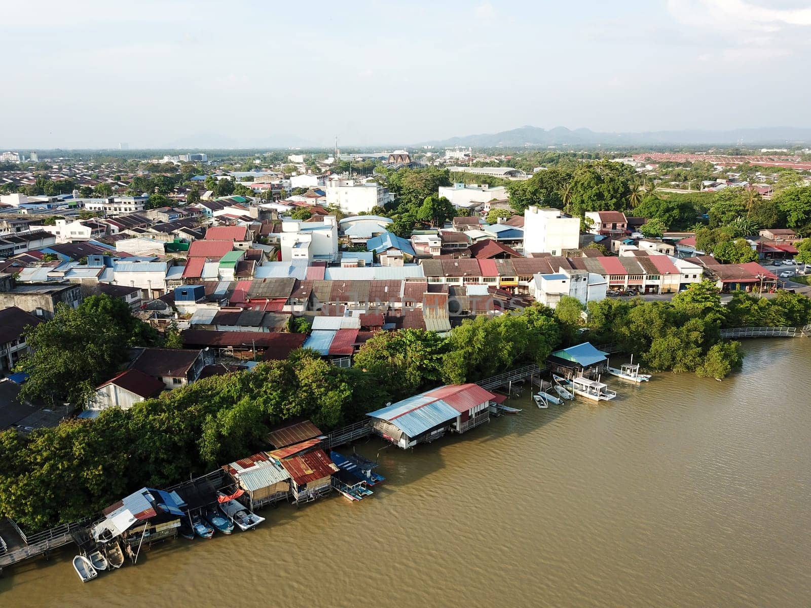 Nibong Tebal, Penang/Malaysia - Feb 27 2020: Sungai Kerian pass Nibong Tebal town.