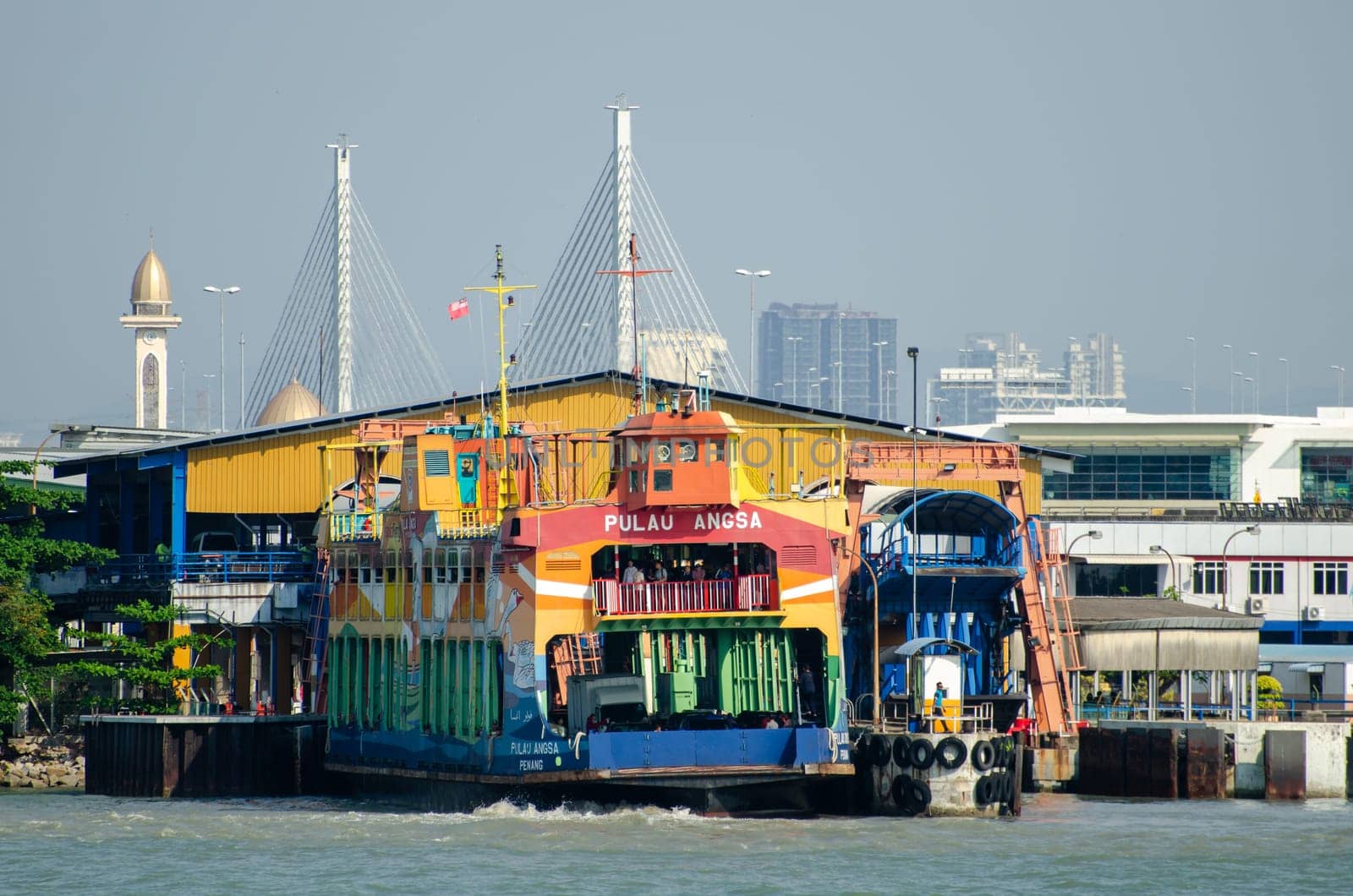 Butterworth, Penang/Malaysia - Feb 27 2020: Terminal ferry with background Prai River Bridge