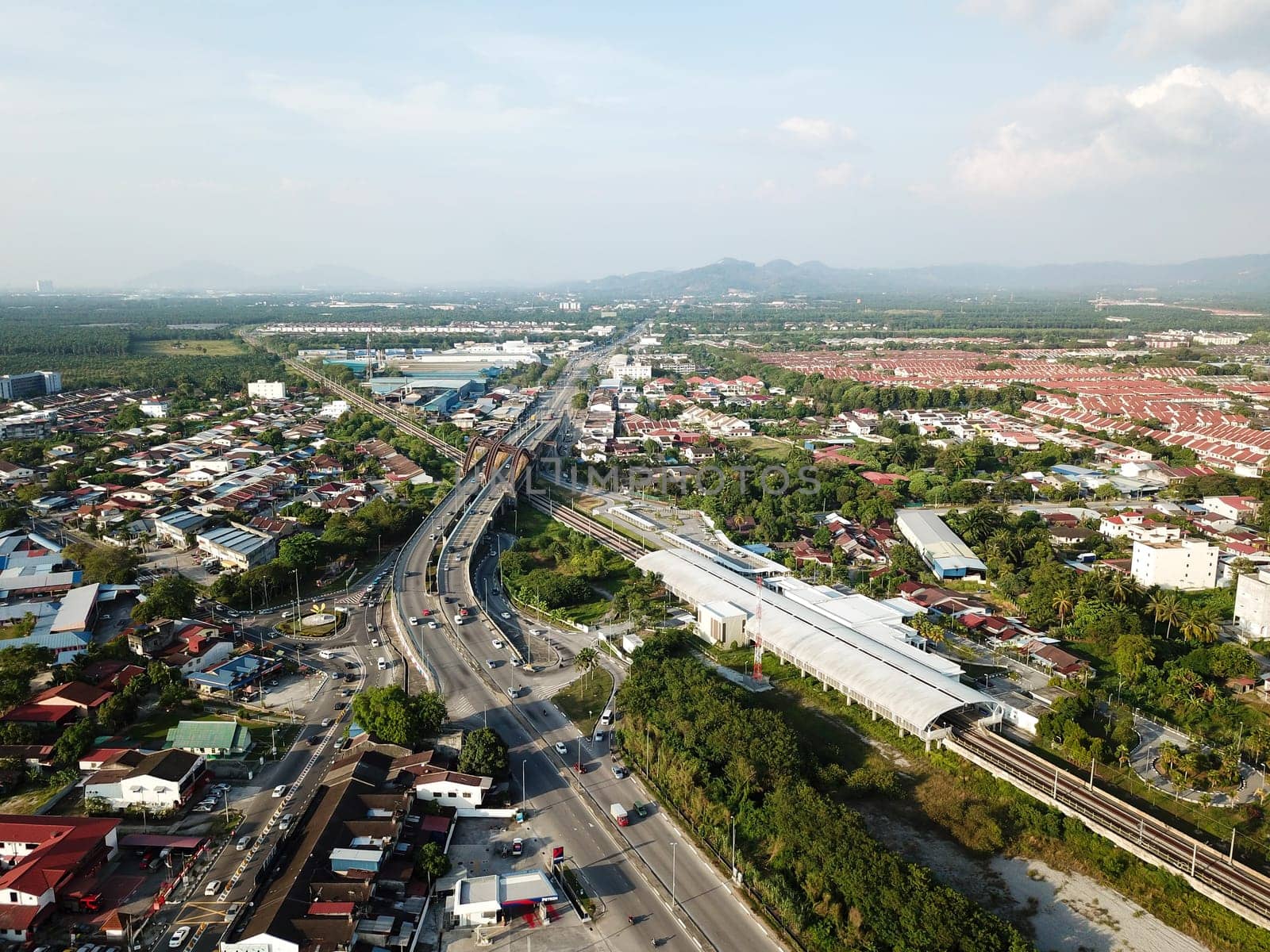 Nibong Tebal, Penang/Malaysia - Feb 27 2020: Old town with road and railway connection.