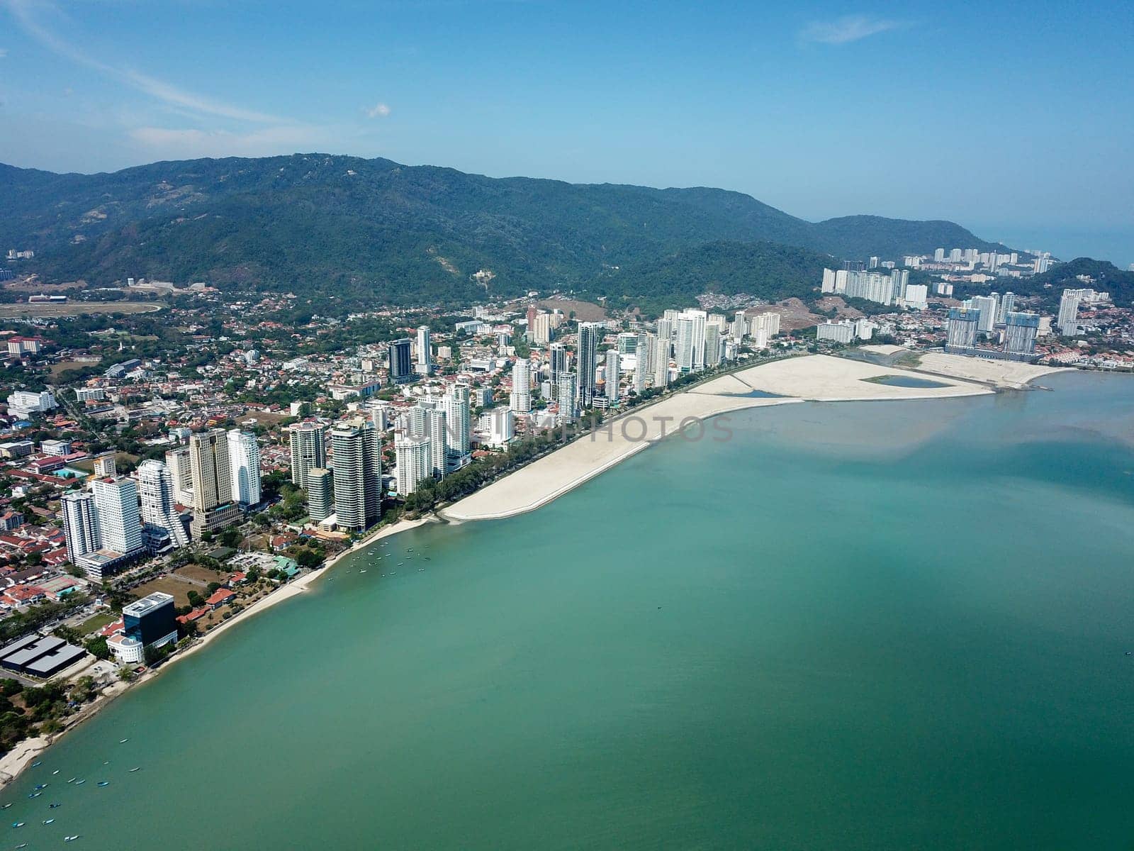 Georgetown, Penang/Malaysia - Feb 28 2020: Gurney Drive with reclamation land.