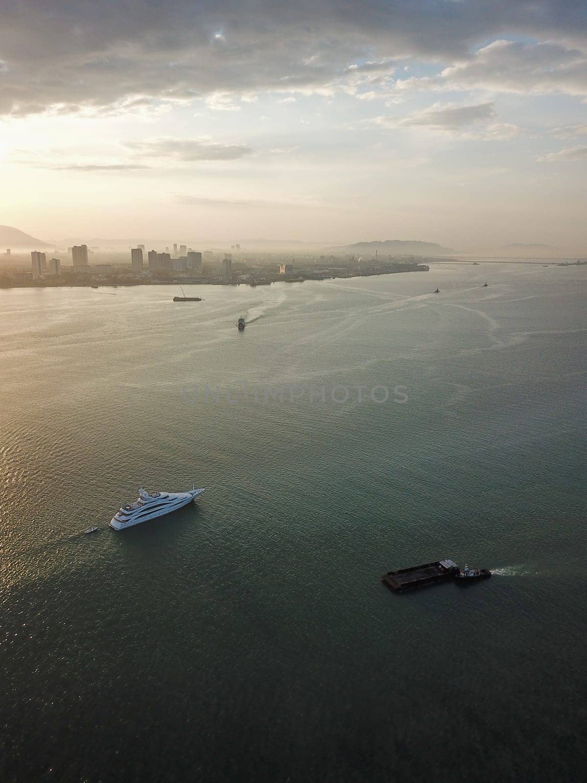 Georgetown, Penang/Malaysia - Feb 28 2020: Cruise ship at the Strait of Malacca.