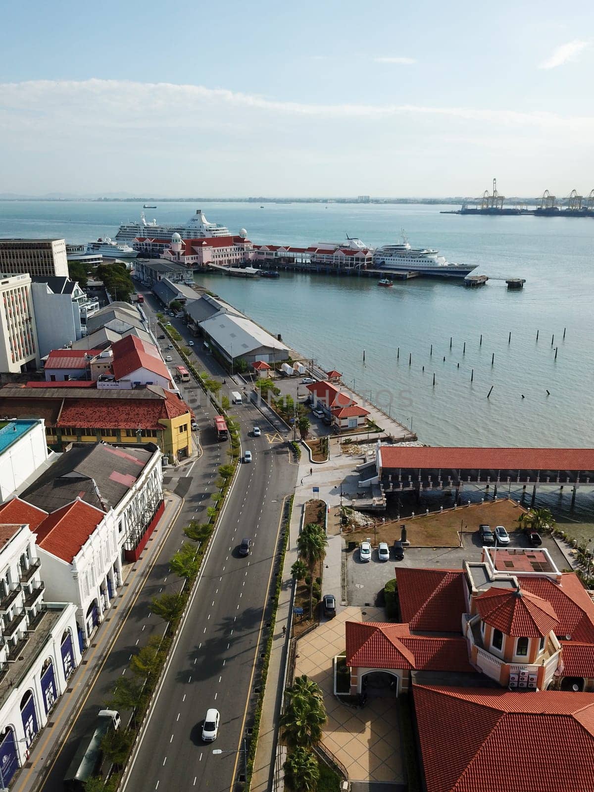 Georgetown, Penang/Malaysia - Feb 28 2020: Aerial Pengkalan Weld with background Port Swettenham.
