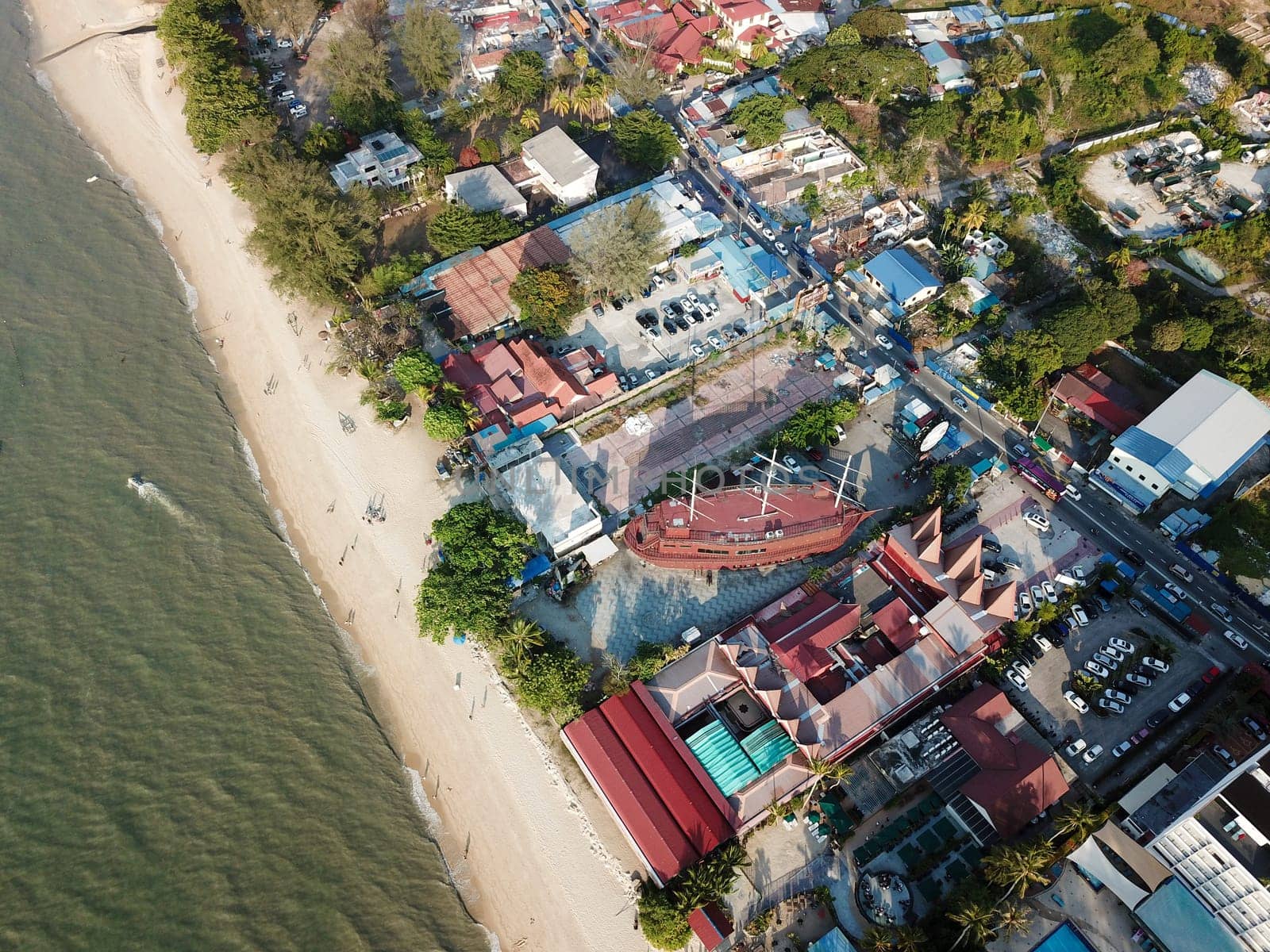 Teluk Bahang, Penang/Malaysia - Mar 08 2020: Top down view Batu Ferringhi tourism shop near the beach.