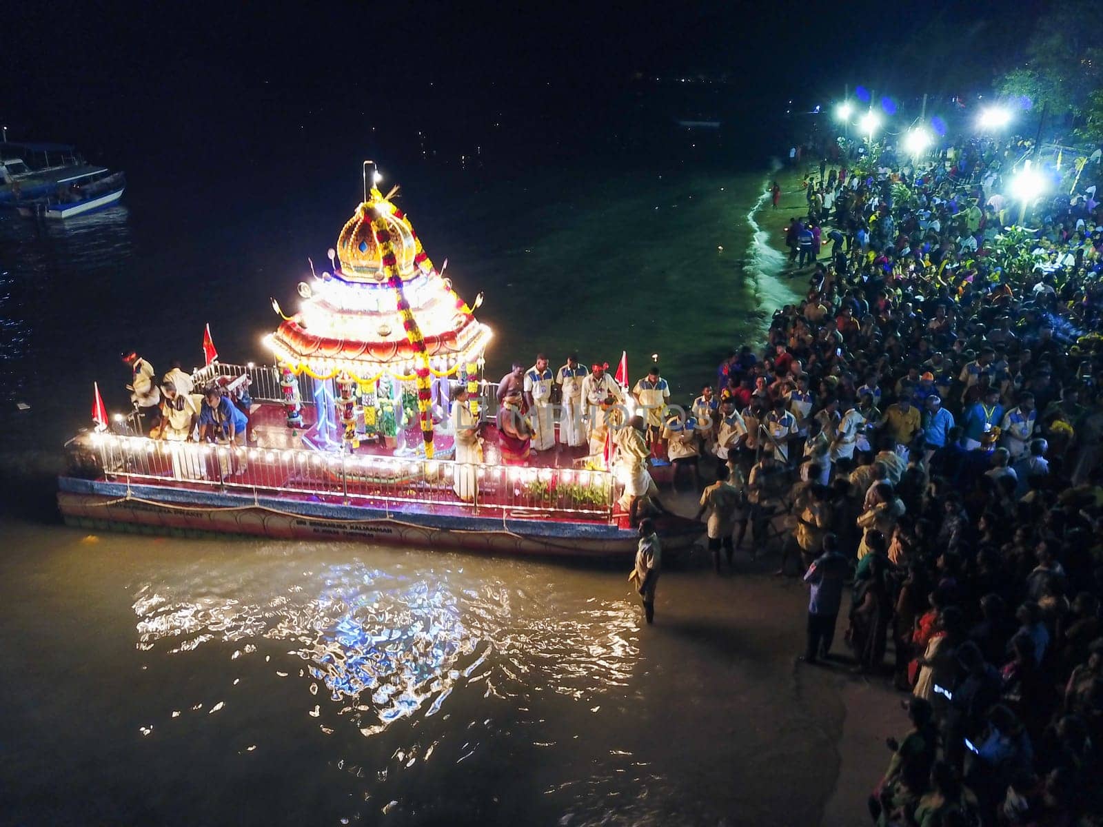 Teluk Bahang, Penang/Malaysia - Mar 08 2020: Floating Chariot with devotees at the Sri Singamuga Kaliamman Temple