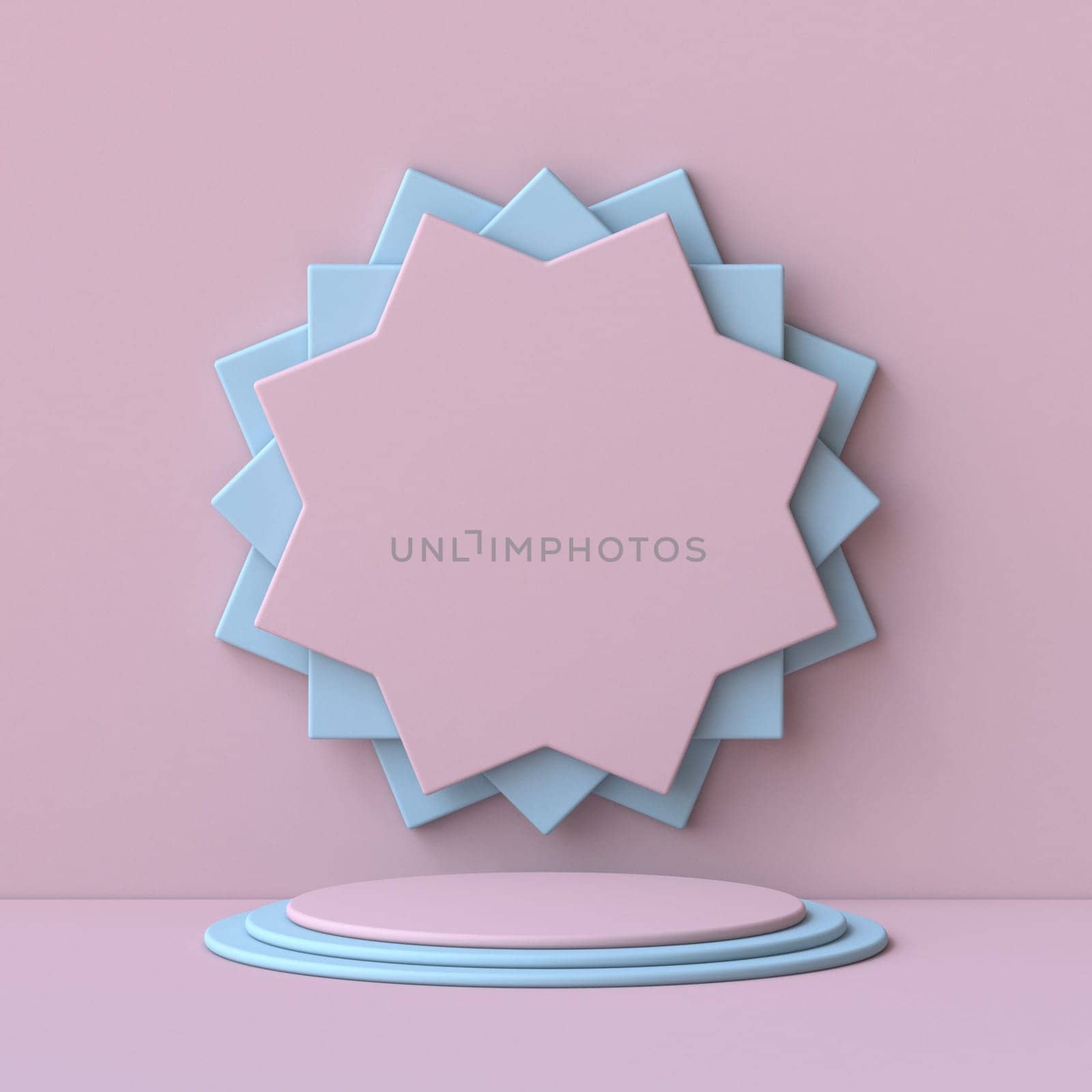 Mock up podium for product presentation with star background 3D render illustration on pink background