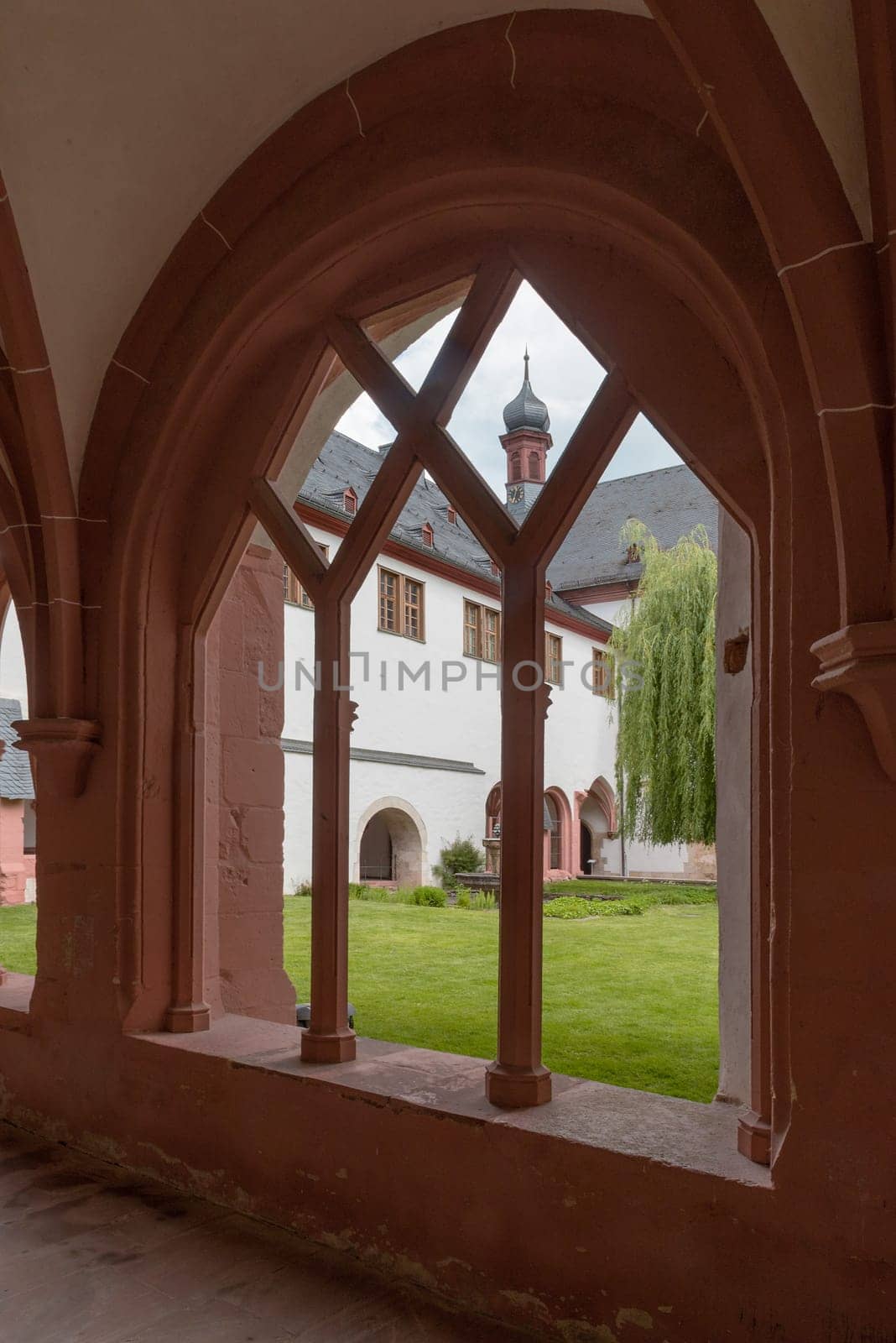 view through a window into the inner garden of the Eberbach monastery