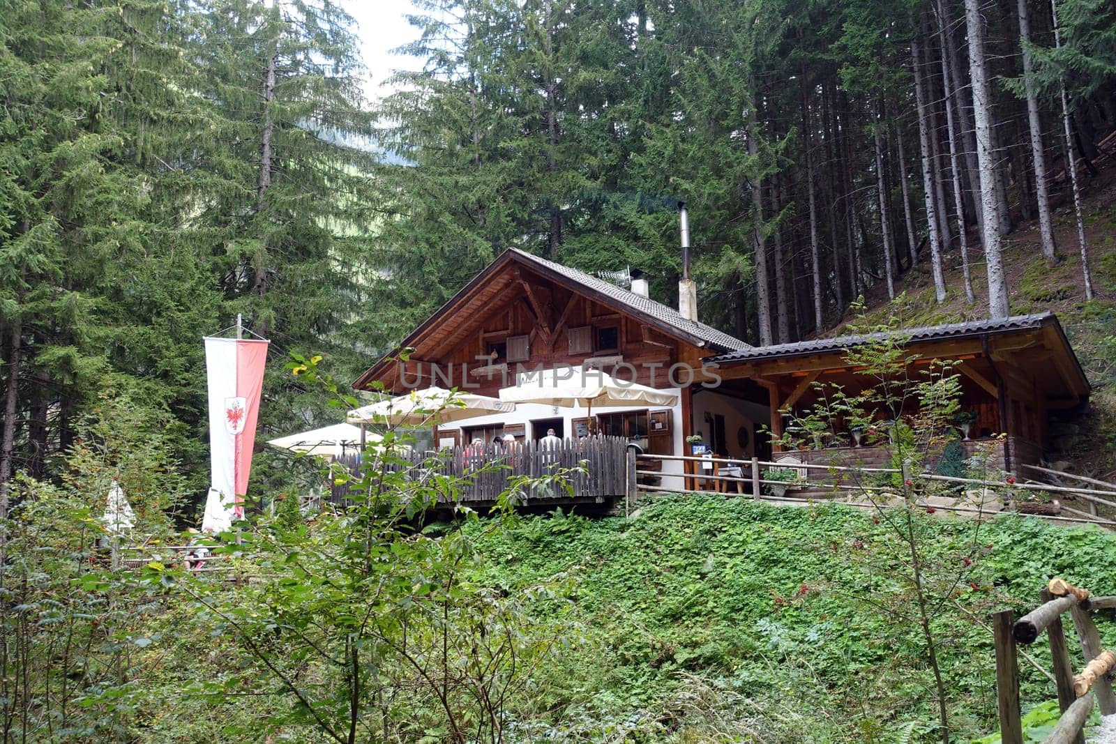 Hike on the Verdinser Waal trail to the Waaler hut, Schenna, South Tyrol, Italy