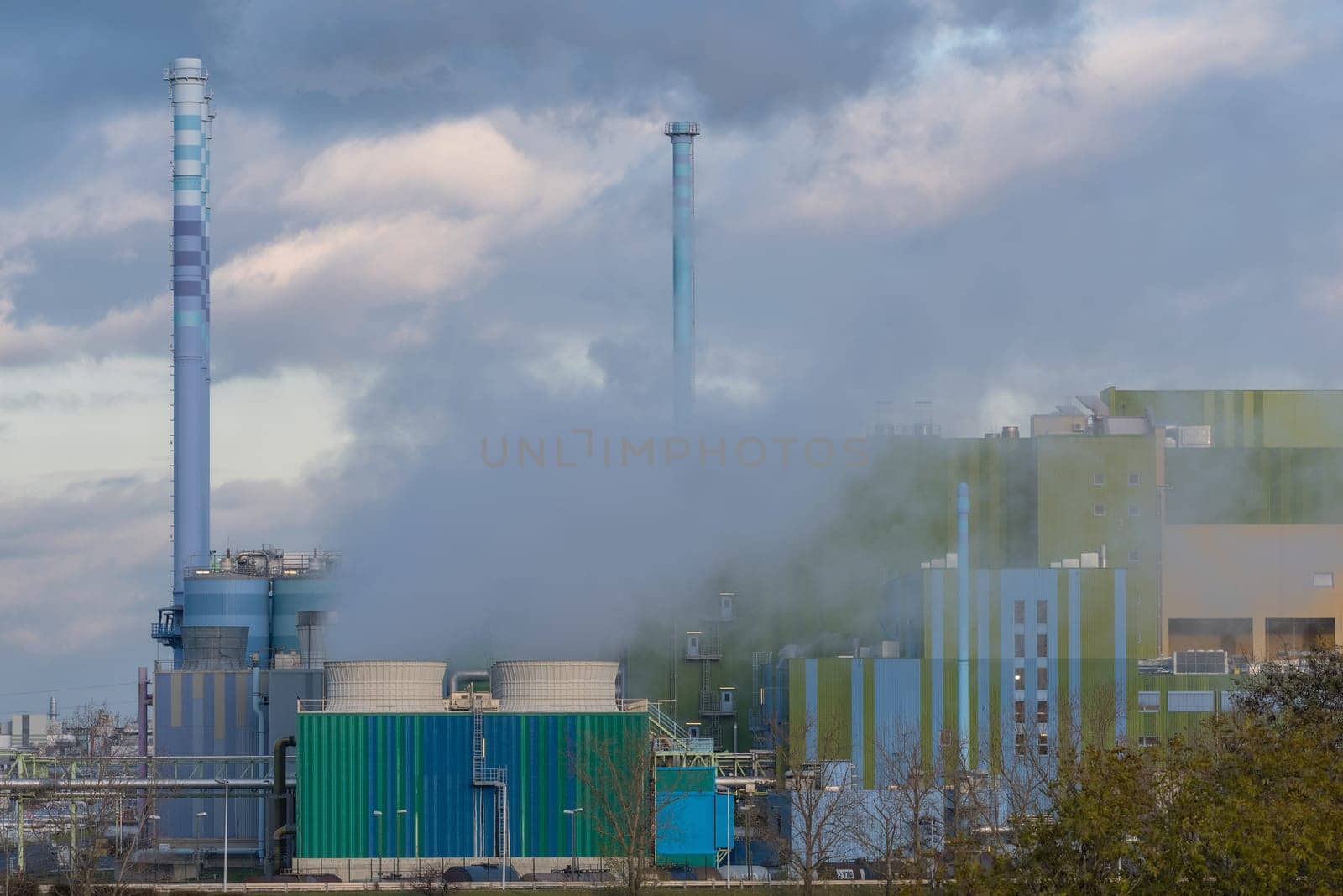 Production facilities of an industrial area in the west of Frankfurt am Main, Hesse, Germany