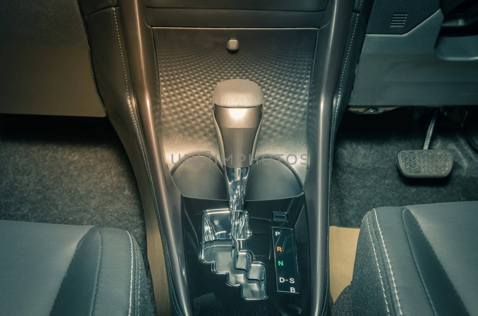 Gray Automatic Gear Handle of Car in Zoom View in Vintage Tone