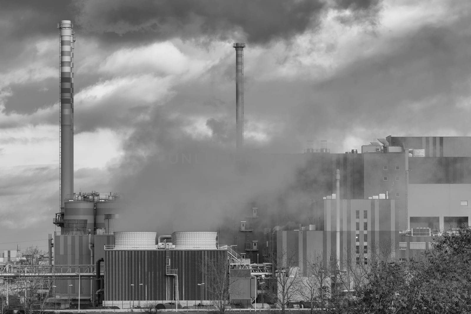 Production facilities of an industrial area in the west of Frankfurt am Main, Hesse, Germany