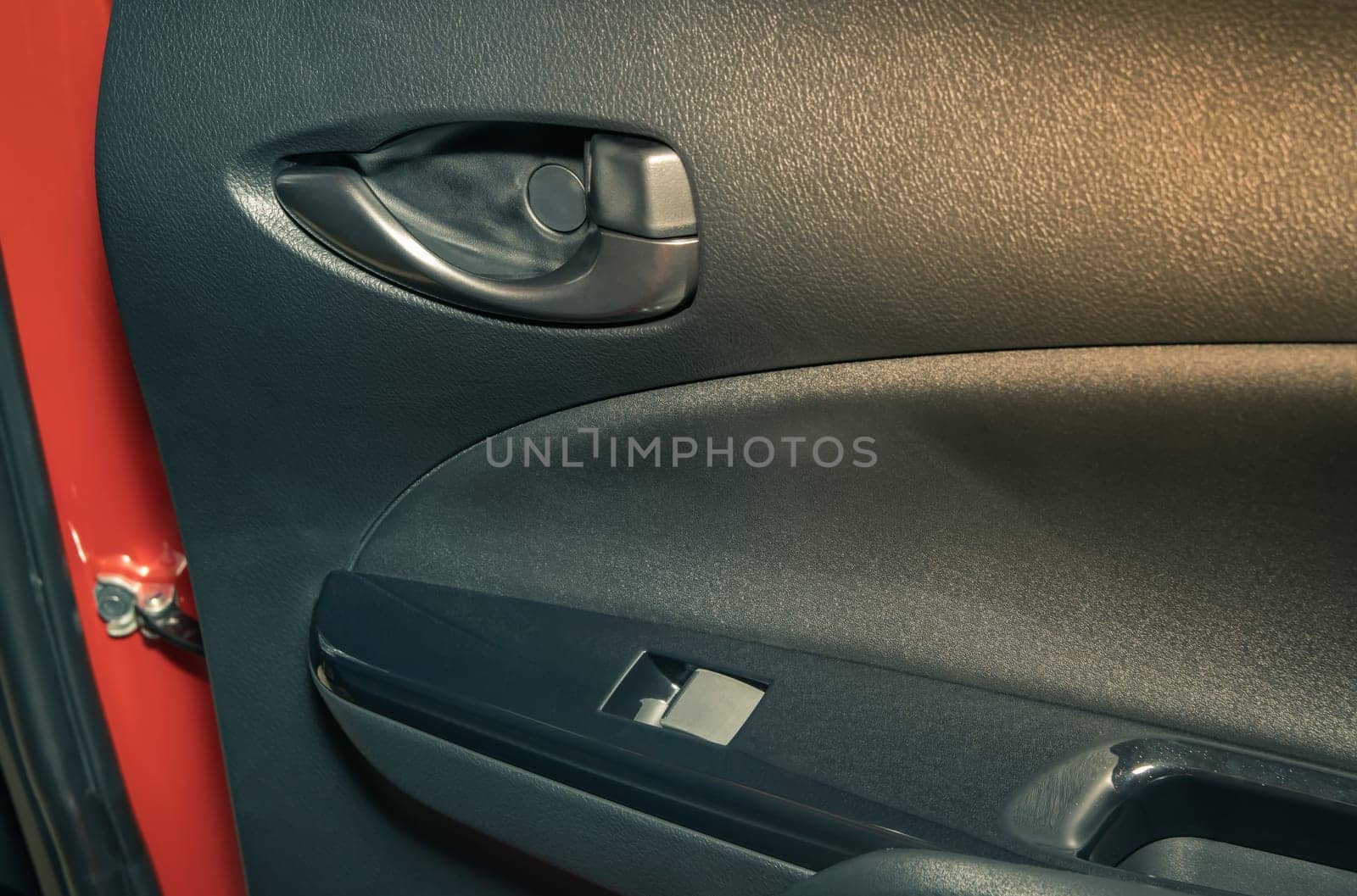 Rear Door Handle and Side Mirror Control Switch of Car in Zoom View in Vintage Tone