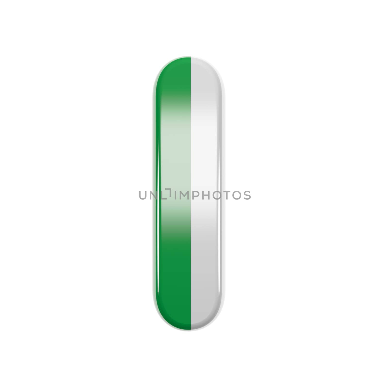 Italian letter I - Uppercase 3d Italy flag font isolated on white background. This alphabet is perfect for creative illustrations related but not limited to Italy, Europe, Rome...