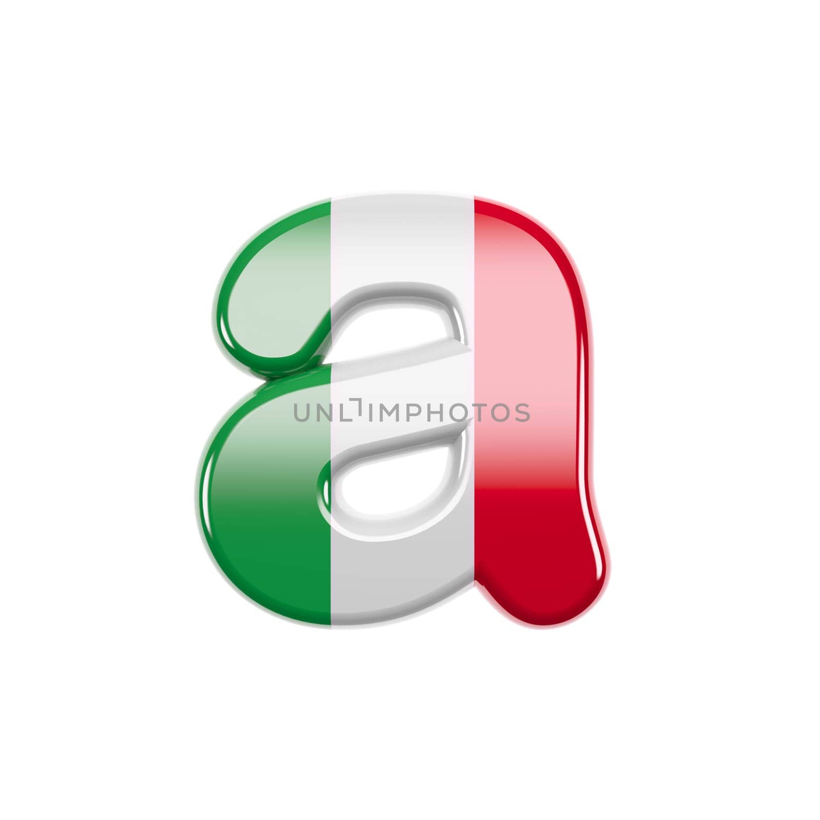 Italian letter A - Small 3d Italy flag font isolated on white background. This alphabet is perfect for creative illustrations related but not limited to Italy, Europe, Rome...