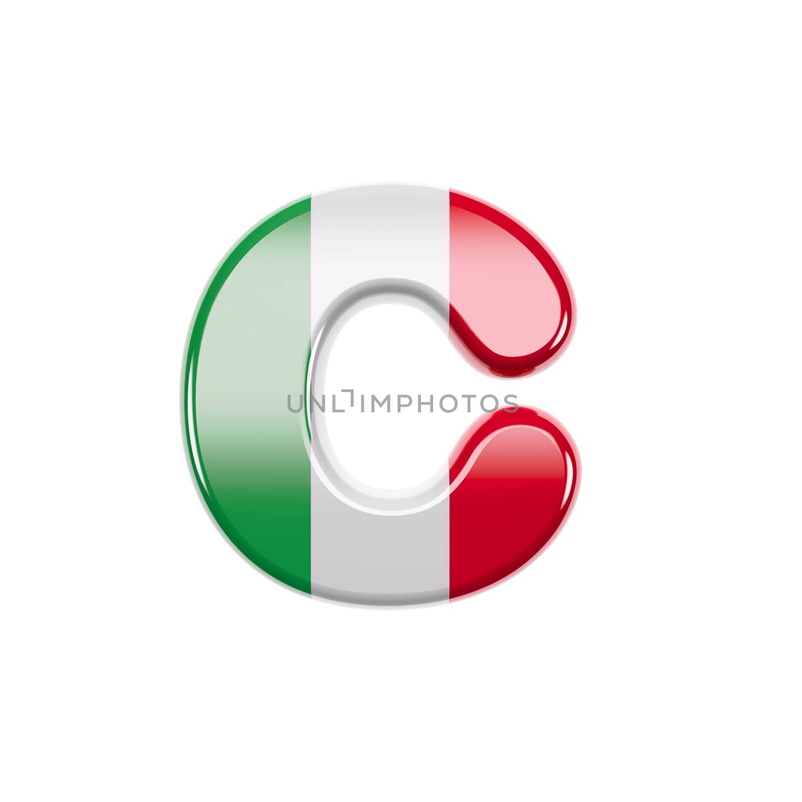 Italian letter C - Small 3d Italy flag font isolated on white background. This alphabet is perfect for creative illustrations related but not limited to Italy, Europe, Rome...