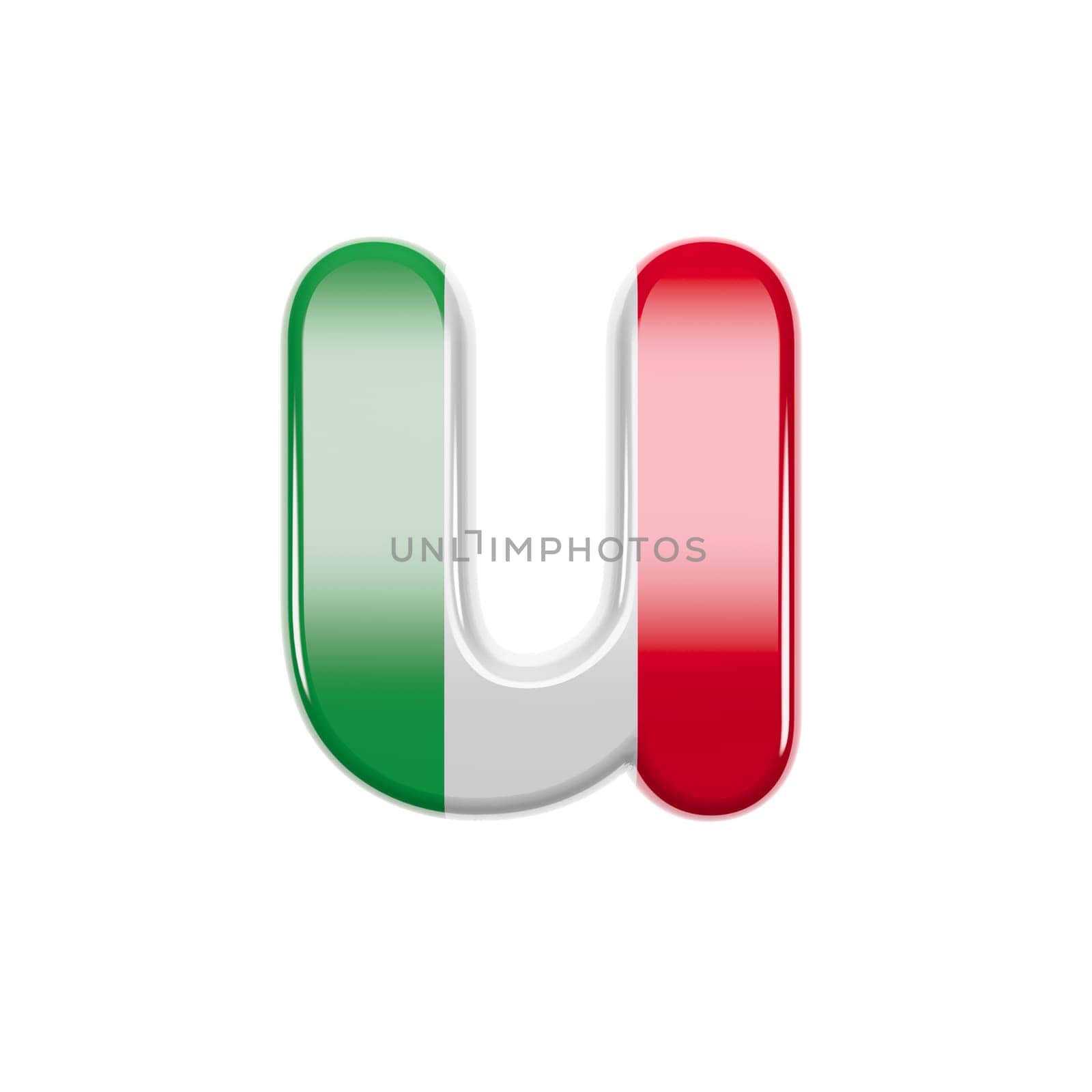 Italian letter U - Small 3d Italy flag font isolated on white background. This alphabet is perfect for creative illustrations related but not limited to Italy, Europe, Rome...