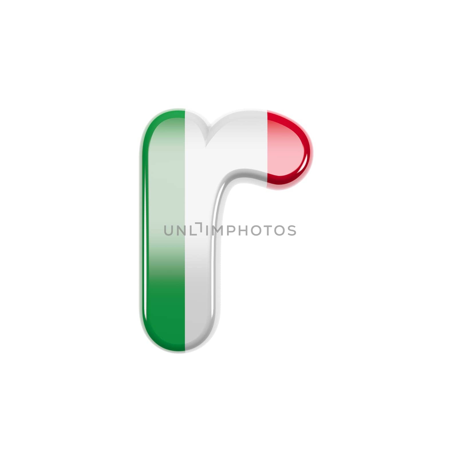 Italian letter R - Small 3d Italy flag font isolated on white background. This alphabet is perfect for creative illustrations related but not limited to Italy, Europe, Rome...