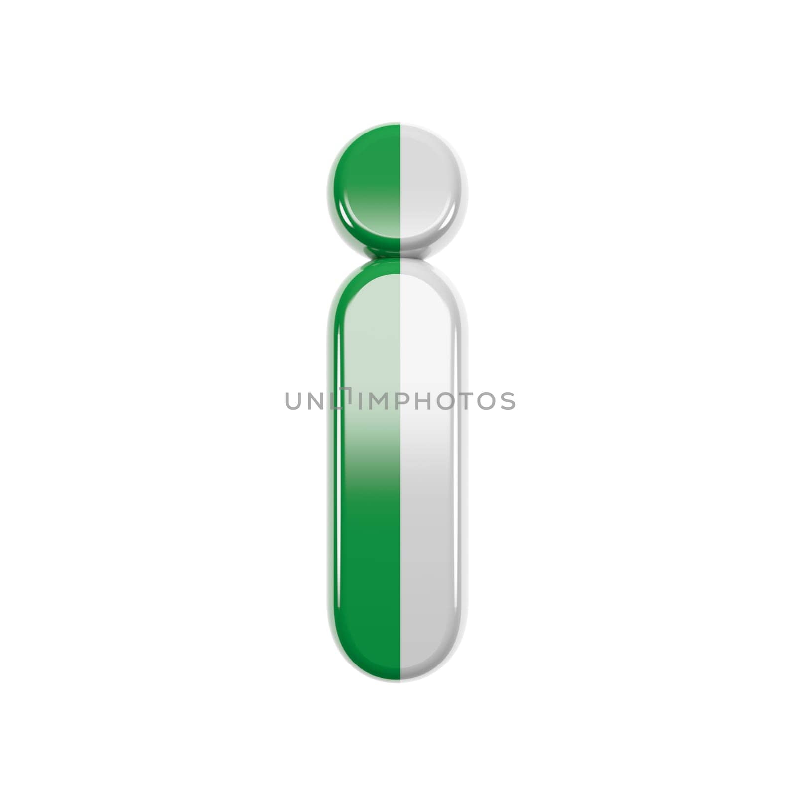 Italian letter I - Lowercase 3d Italy flag font isolated on white background. This alphabet is perfect for creative illustrations related but not limited to Italy, Europe, Rome...