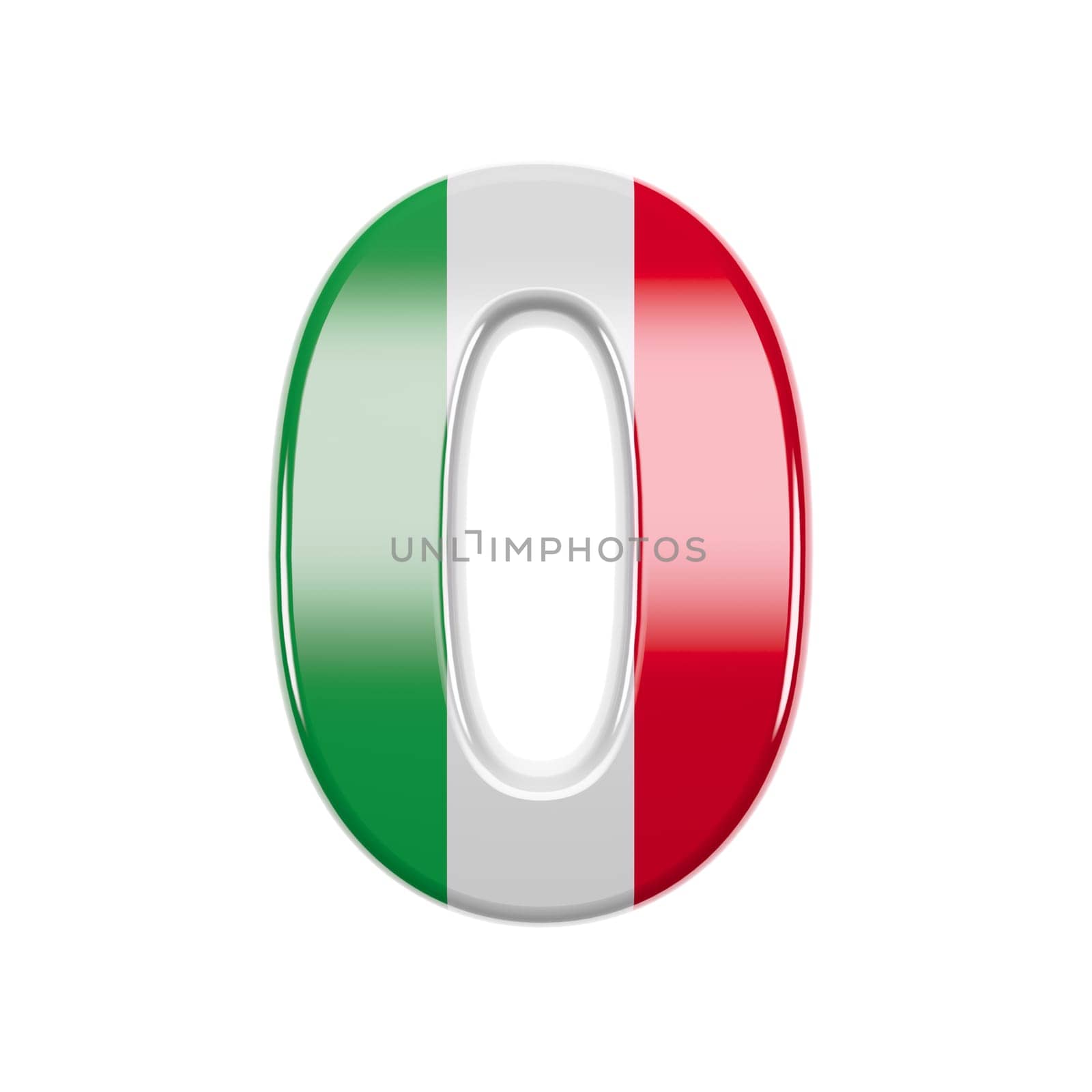 Italian number 0 - 3d Italy flag digit isolated on white background. This alphabet is perfect for creative illustrations related but not limited to Italy, Europe, Rome...