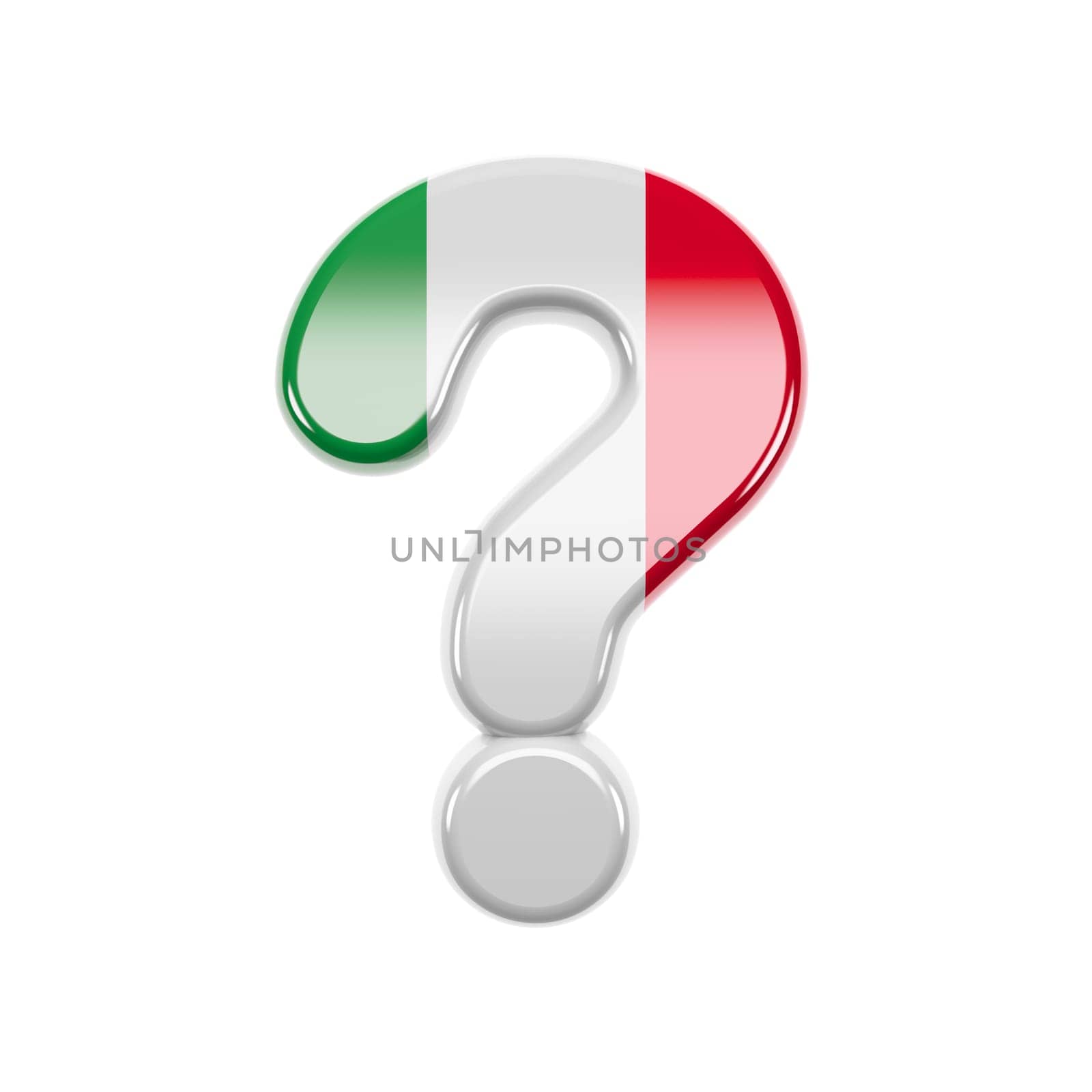 Italian interrogation point - 3d Italy flag symbol isolated on white background. this alphabet is perfect for creative illustrations related to Italy, Europe, Rome...