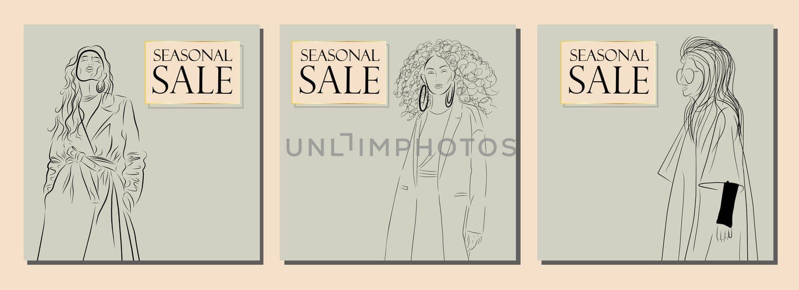 Creative collection of designs for promotions and discounts. Sale banner. Young pretty girls. Modern advertising.