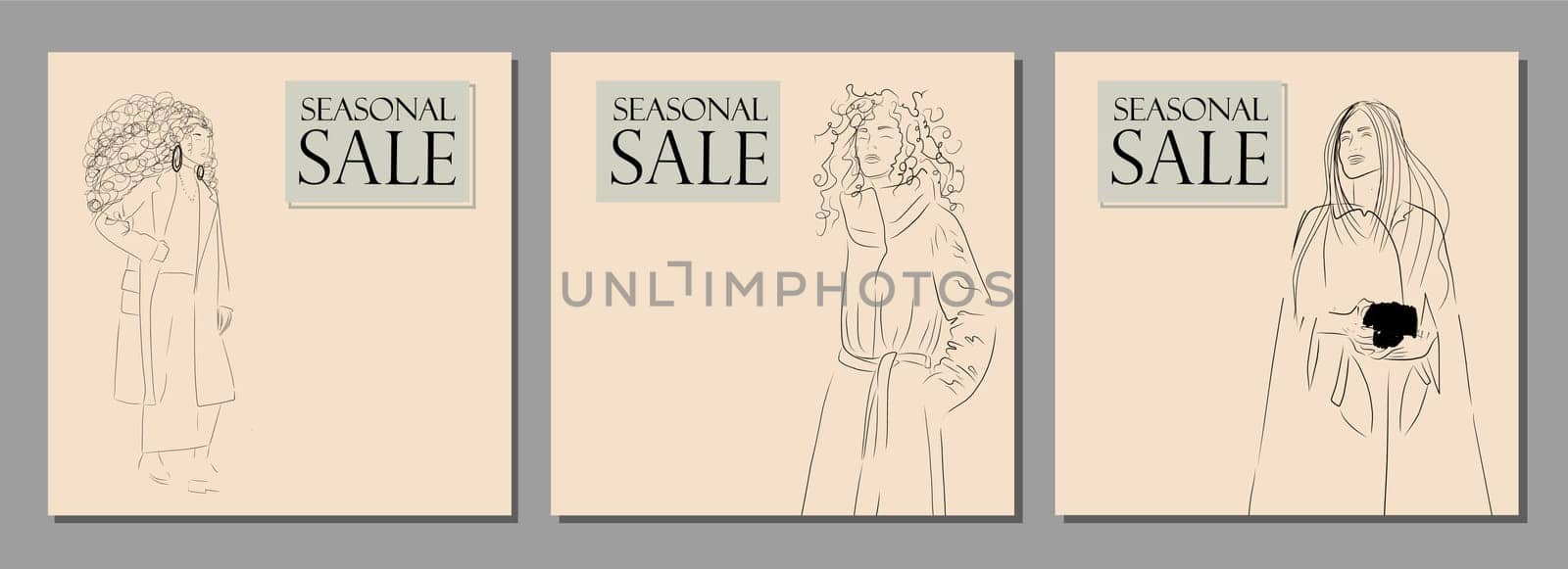 Creative collection of designs for promotions and discounts. Sale banner. Young pretty girls. Modern advertising.