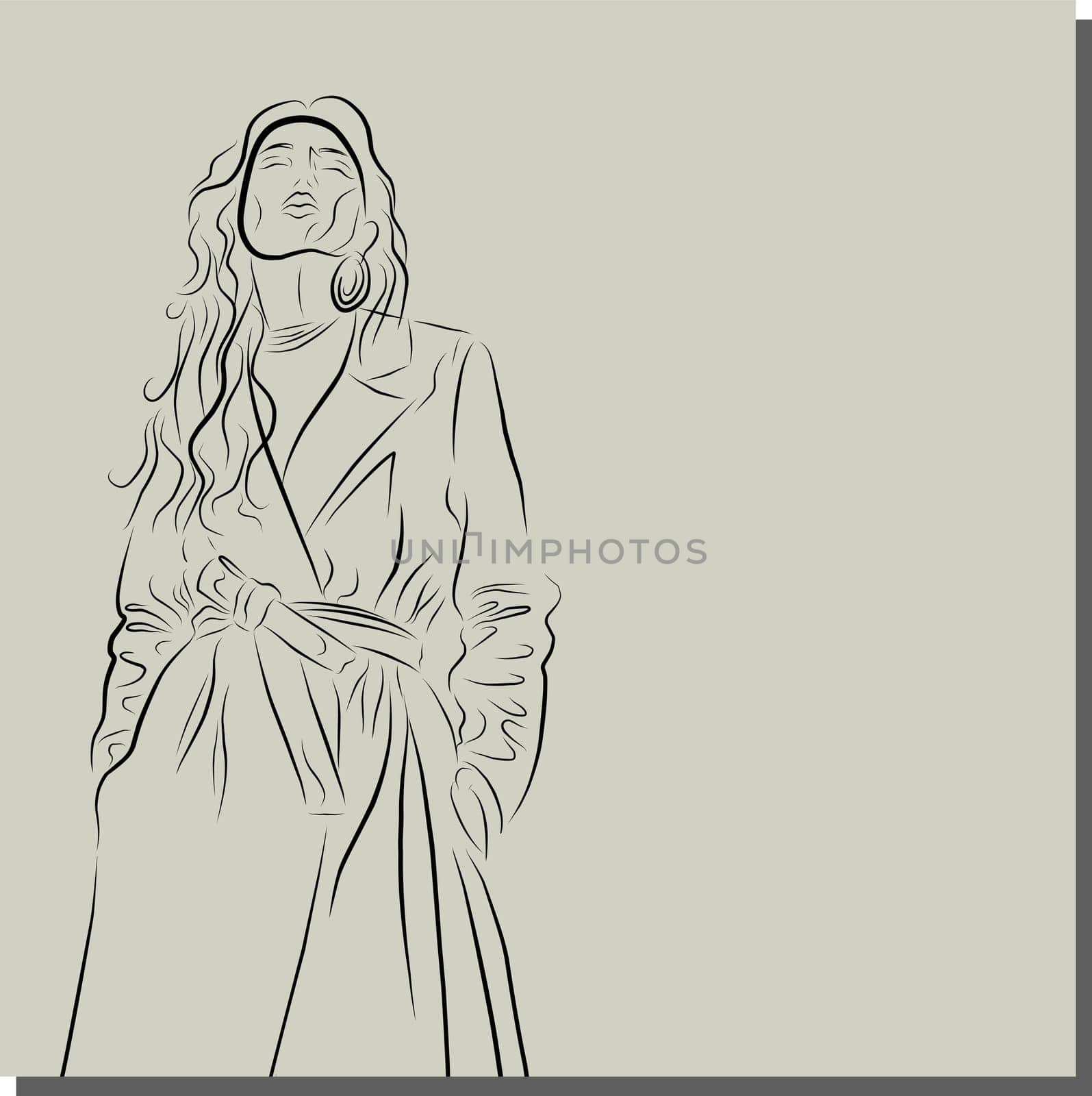 Face of a beautiful woman. Girl wears coat.Spring poster design for web and print. Retro fashion style.