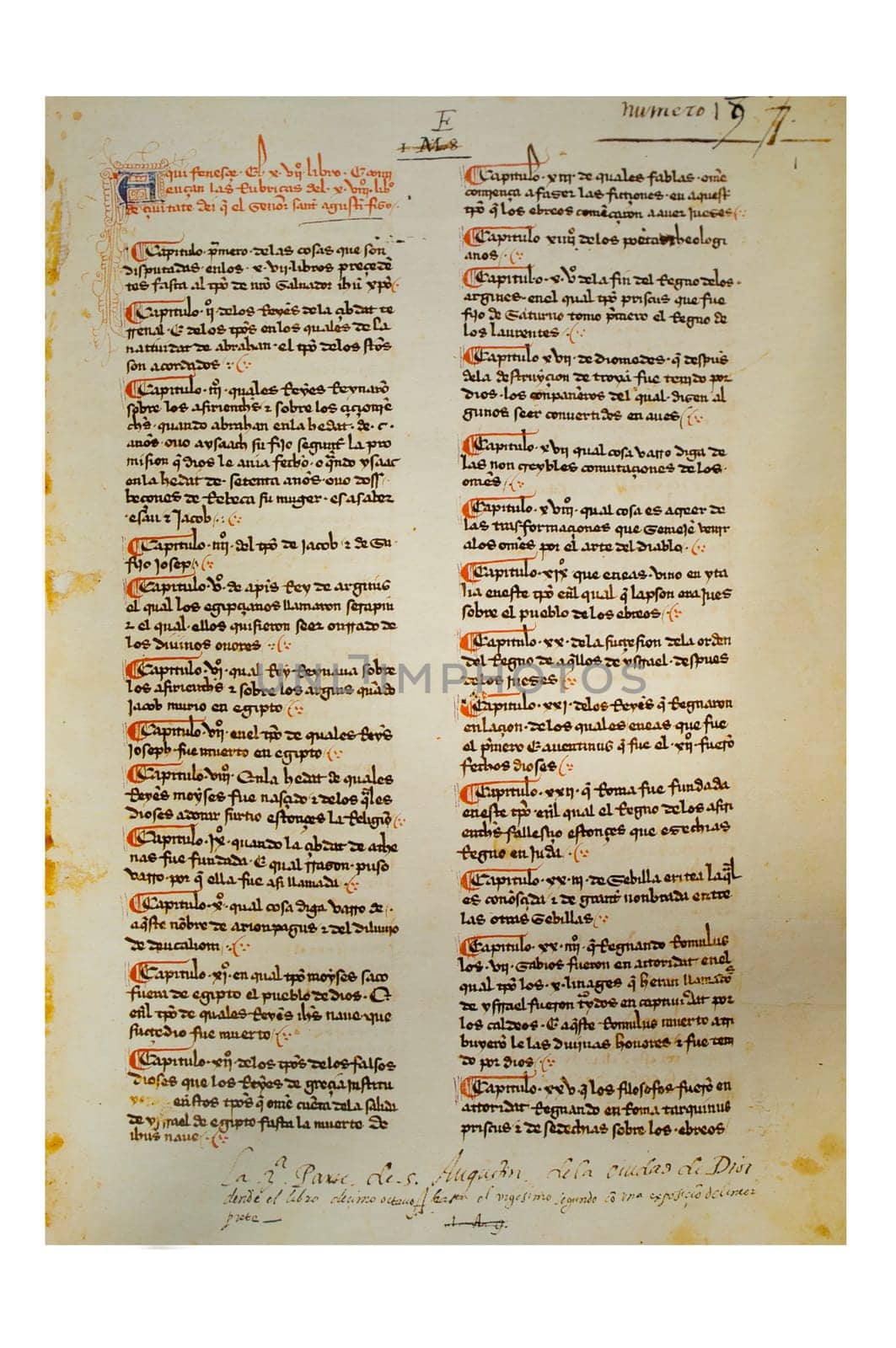 On the city of God against the pagans by Augustine of Hippo. 14th Century manuscript. El Escorial Library, ms 1.9, 1r