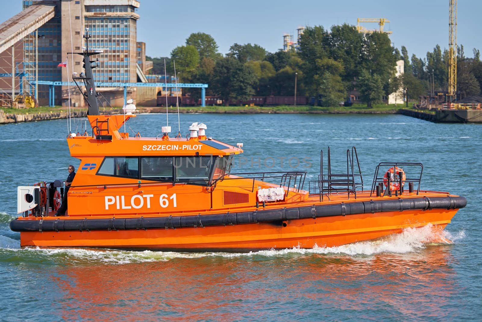 Pilot boat entering the port of Swinoujscie on the Polish Baltic coast