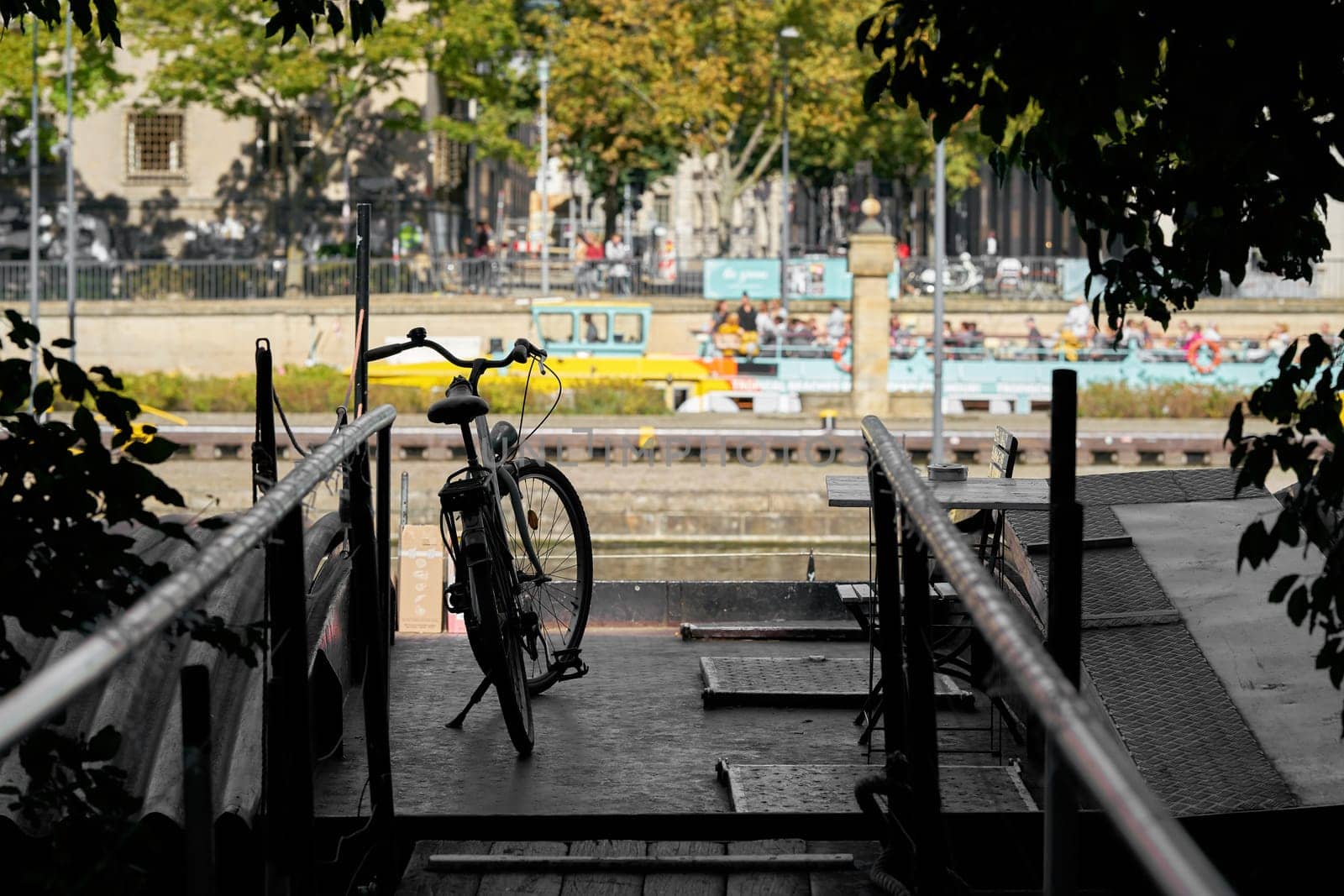 Bicycle on board a ship on the River Spree near the Fischerinsel in Berlin