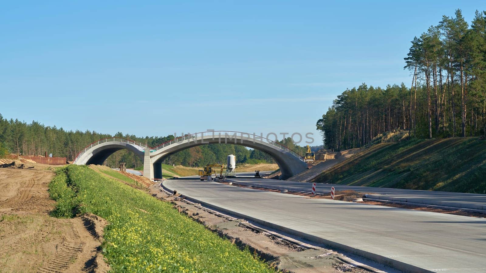 Construction of a green bridge for the crossing of the motorway by animals on the new A14 motorway near the village of Dolle in Germany