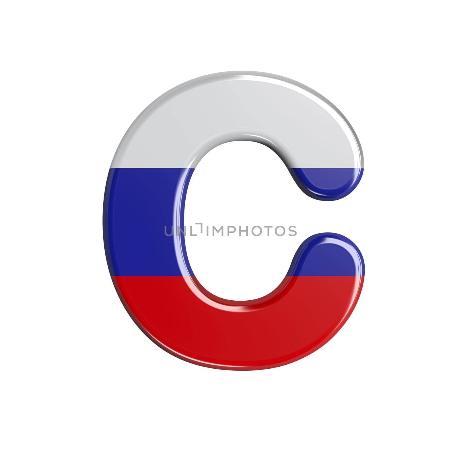 Russia letter C - large 3d russian flag font isolated on white background. This alphabet is perfect for creative illustrations related but not limited to Russia, communism, Moscow...