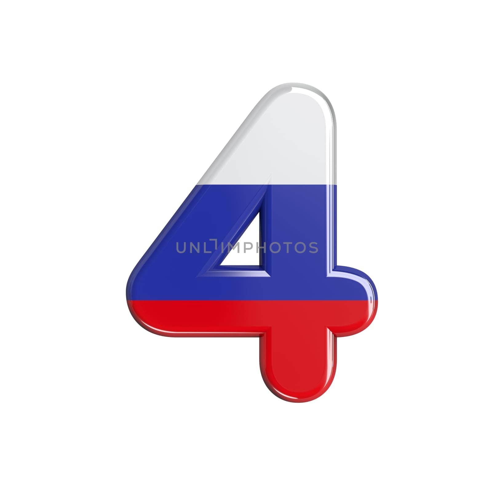 Russia number 4 - 3d russian flag digit isolated on white background. This alphabet is perfect for creative illustrations related but not limited to Russia, communism, Moscow...