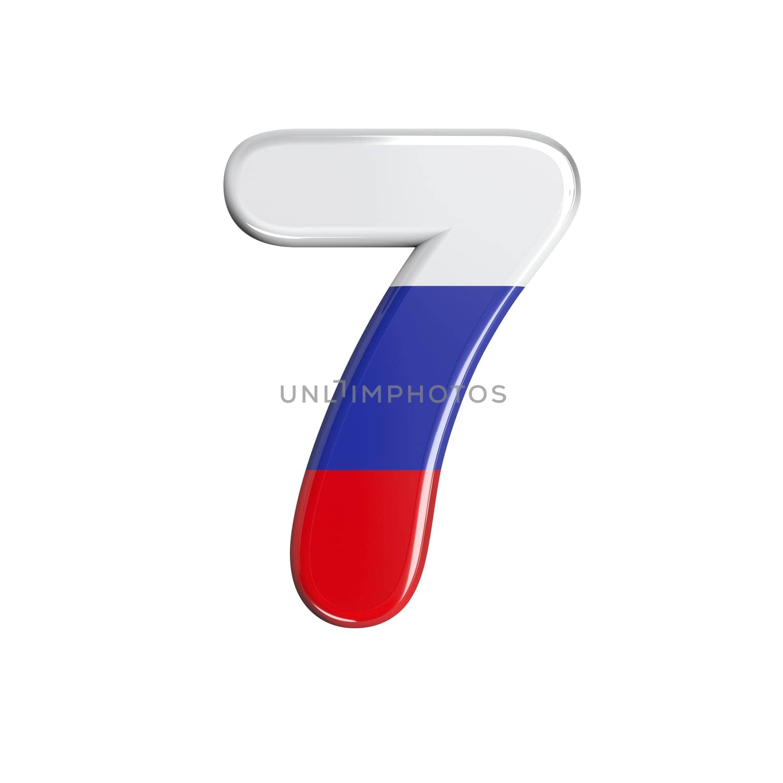 Russia number 7 - 3d russian flag digit isolated on white background. This alphabet is perfect for creative illustrations related but not limited to Russia, communism, Moscow...