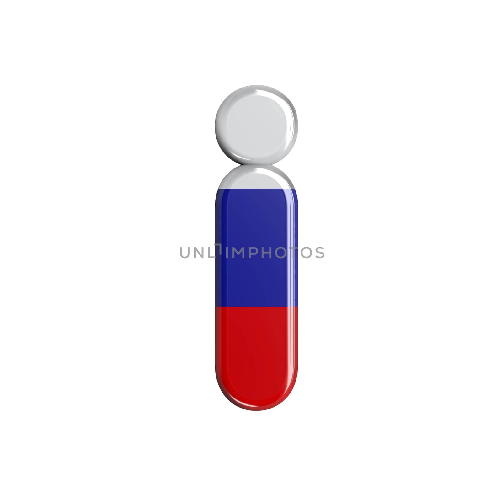 Russia letter I - Lowercase 3d russian flag font isolated on white background. This alphabet is perfect for creative illustrations related but not limited to Russia, communism, Moscow...