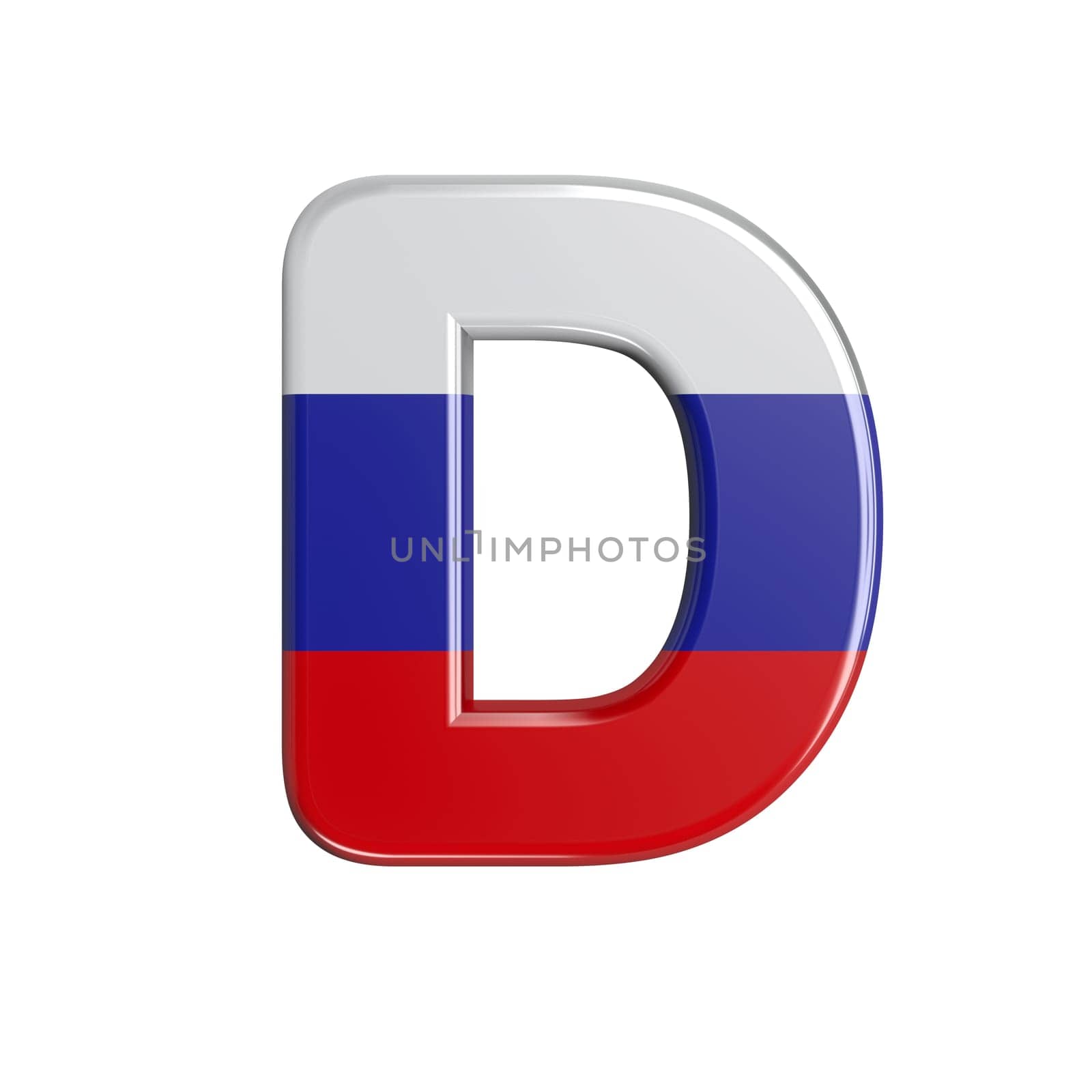 Russia letter D - Uppercase 3d russian flag font isolated on white background. This alphabet is perfect for creative illustrations related but not limited to Russia, communism, Moscow...