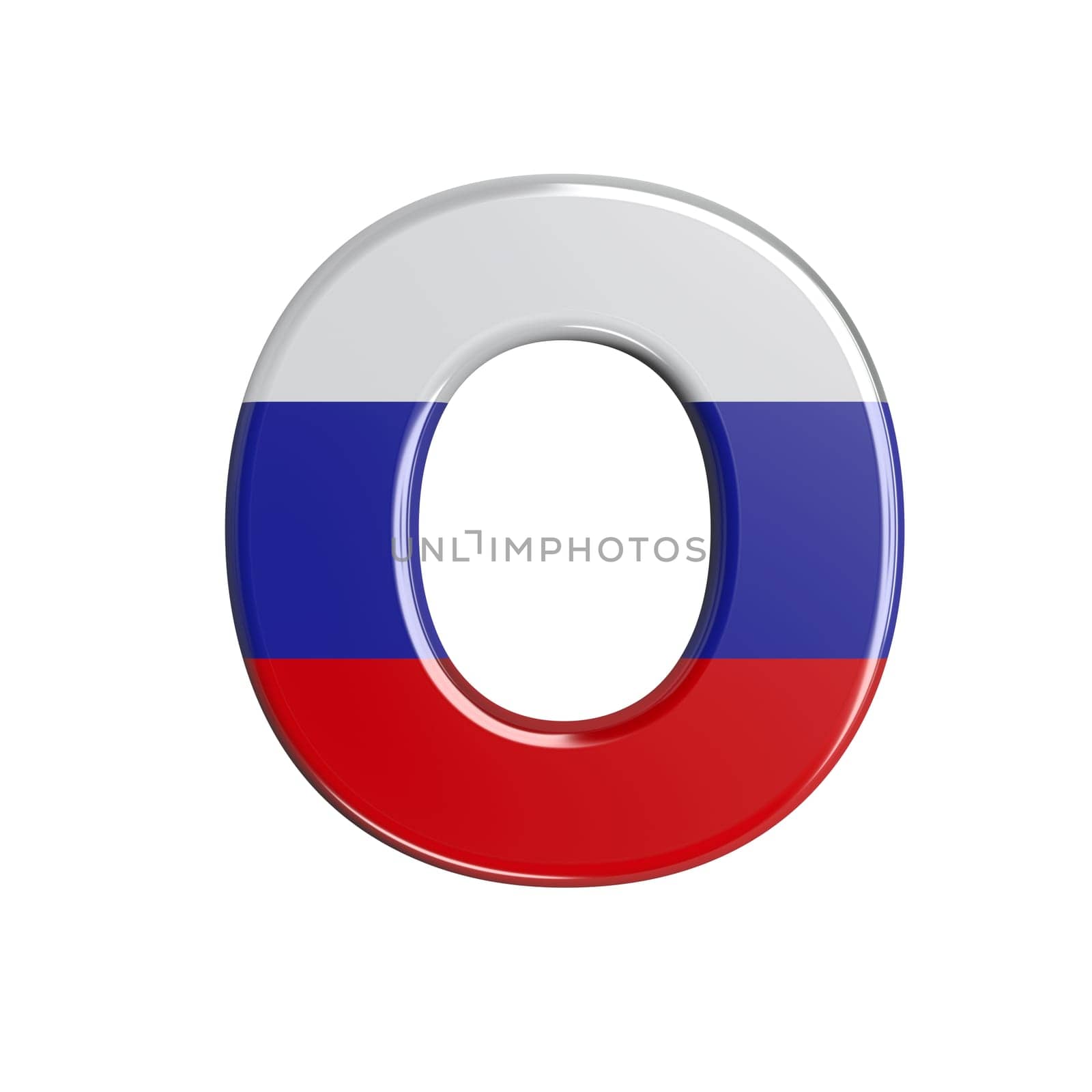 Russia letter O - Capital 3d russian flag font isolated on white background. This alphabet is perfect for creative illustrations related but not limited to Russia, communism, Moscow...
