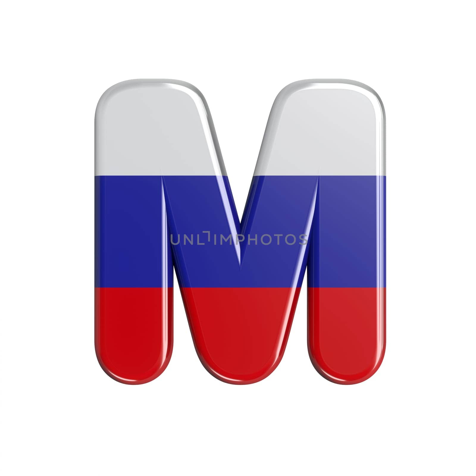 Russia letter M - Upper-case 3d russian flag font isolated on white background. This alphabet is perfect for creative illustrations related but not limited to Russia, communism, Moscow...