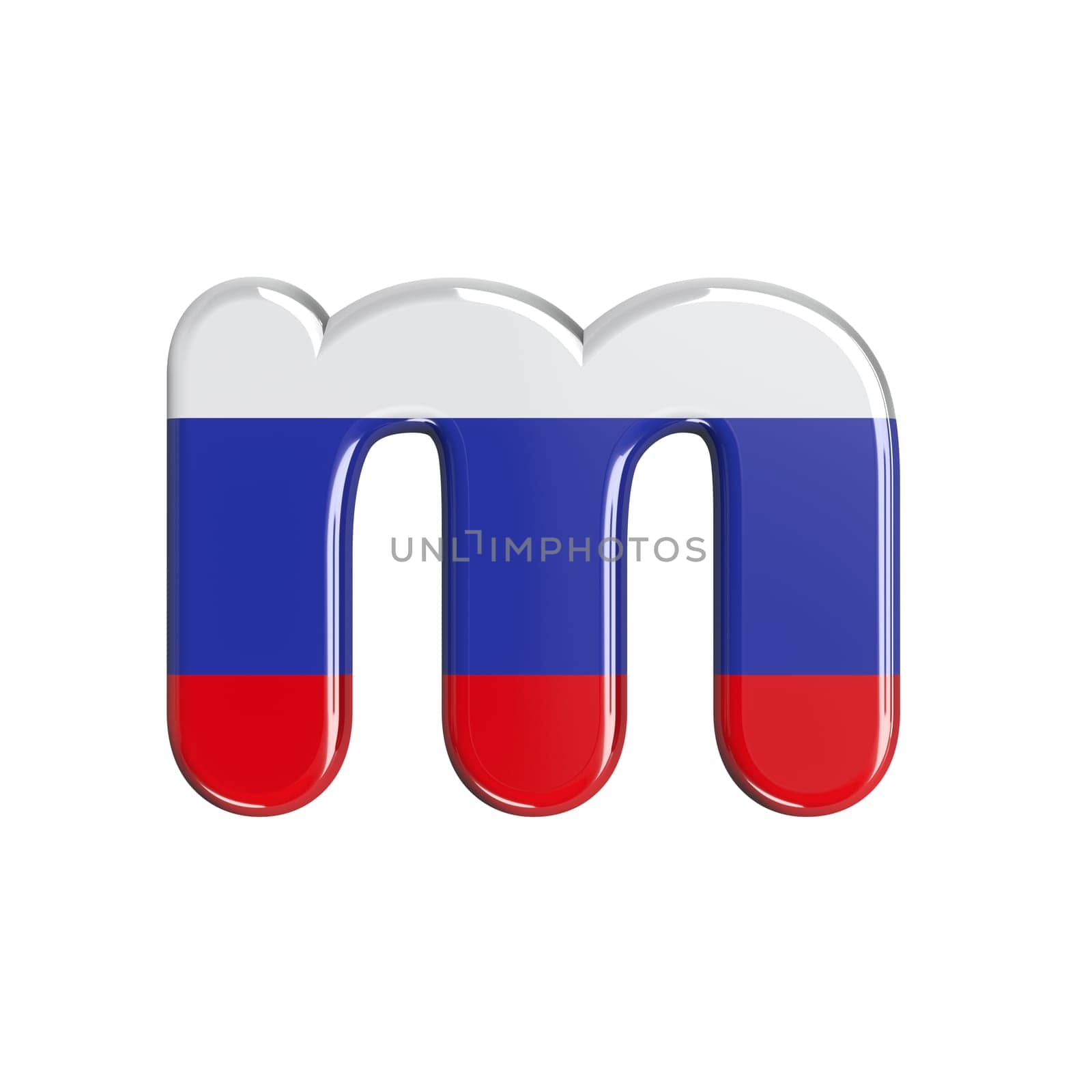 Russia letter M - Small 3d russian flag font isolated on white background. This alphabet is perfect for creative illustrations related but not limited to Russia, communism, Moscow...