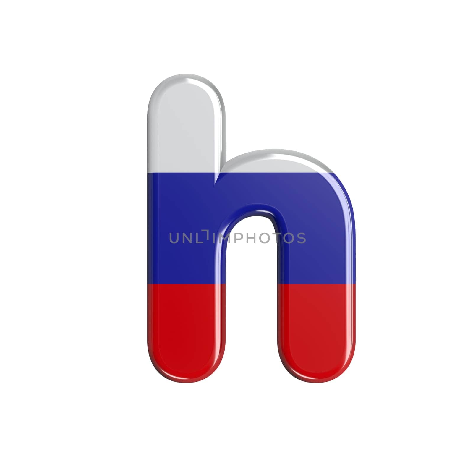 Russia letter H - Small 3d russian flag font isolated on white background. This alphabet is perfect for creative illustrations related but not limited to Russia, communism, Moscow...