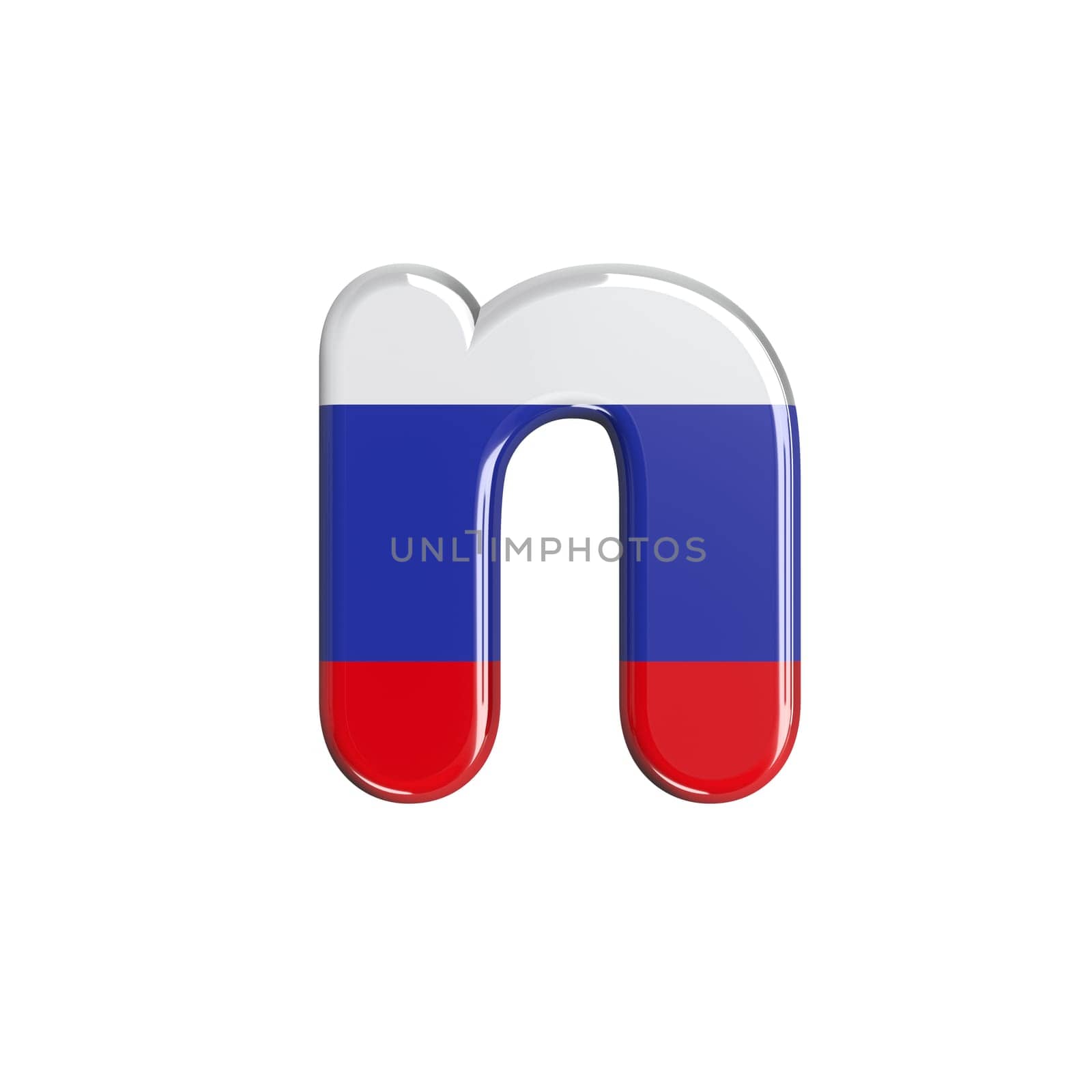 Russia letter N - Lower-case 3d russian flag font isolated on white background. This alphabet is perfect for creative illustrations related but not limited to Russia, communism, Moscow...